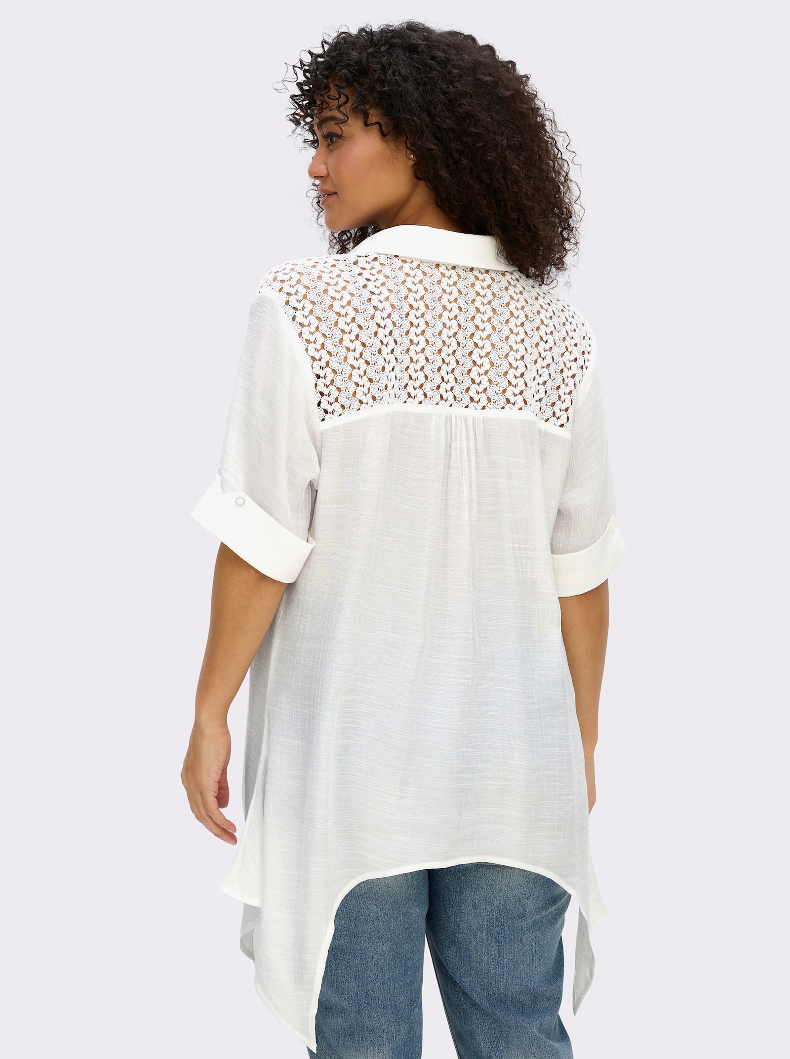 sheego by Joe Browns Spitzenbluse mit Zipfelsaum - weiß