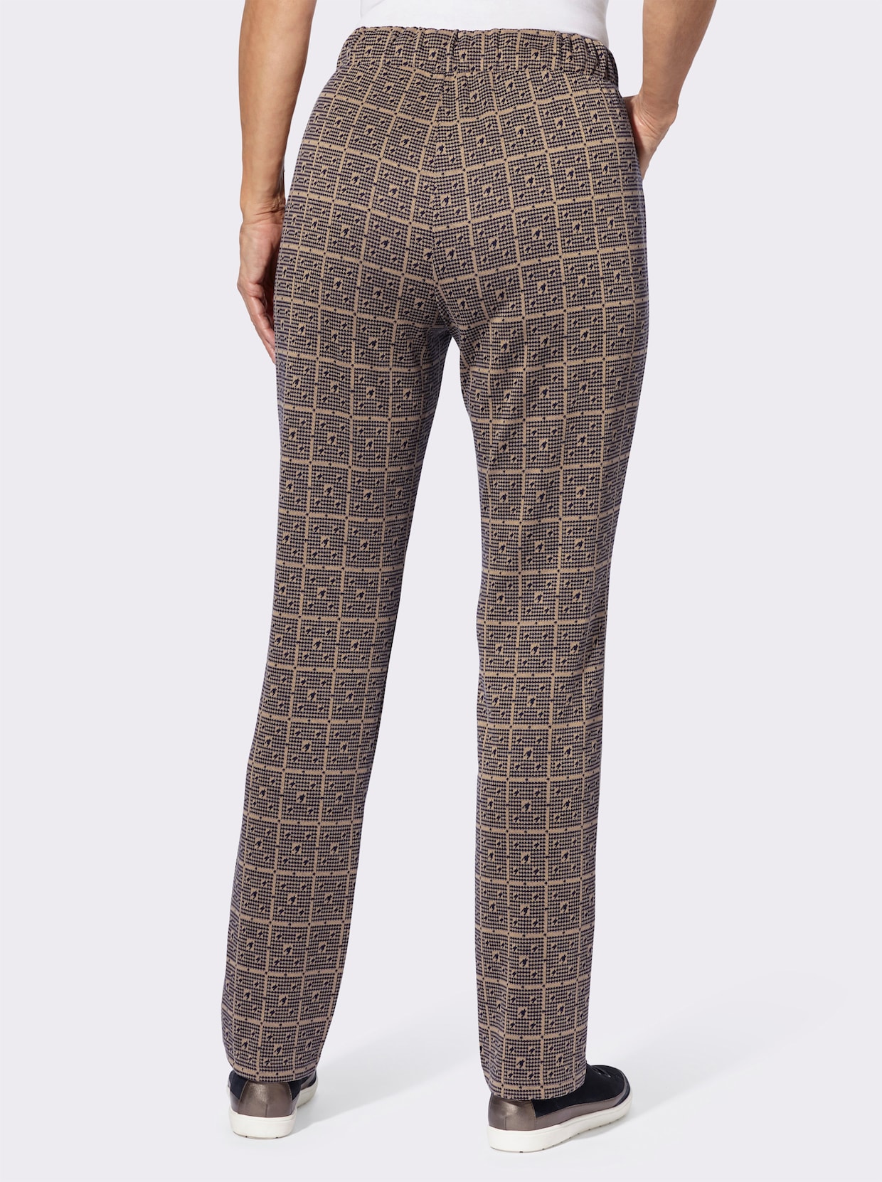 Jerseybroek - marine/camel gedessineerd