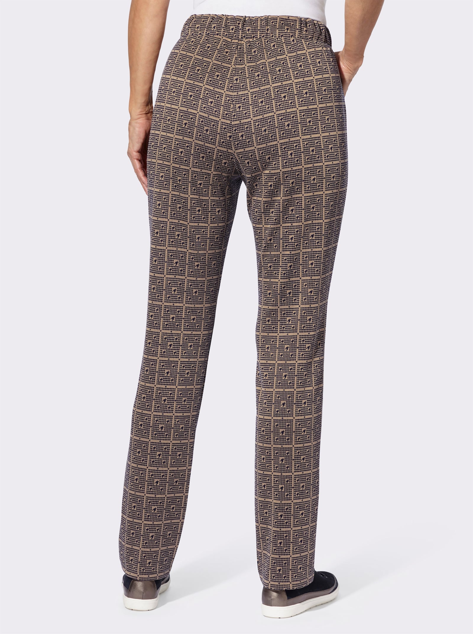 Jerseyhose im Hahnentritt, Jacquard - marine-camel-gemustert