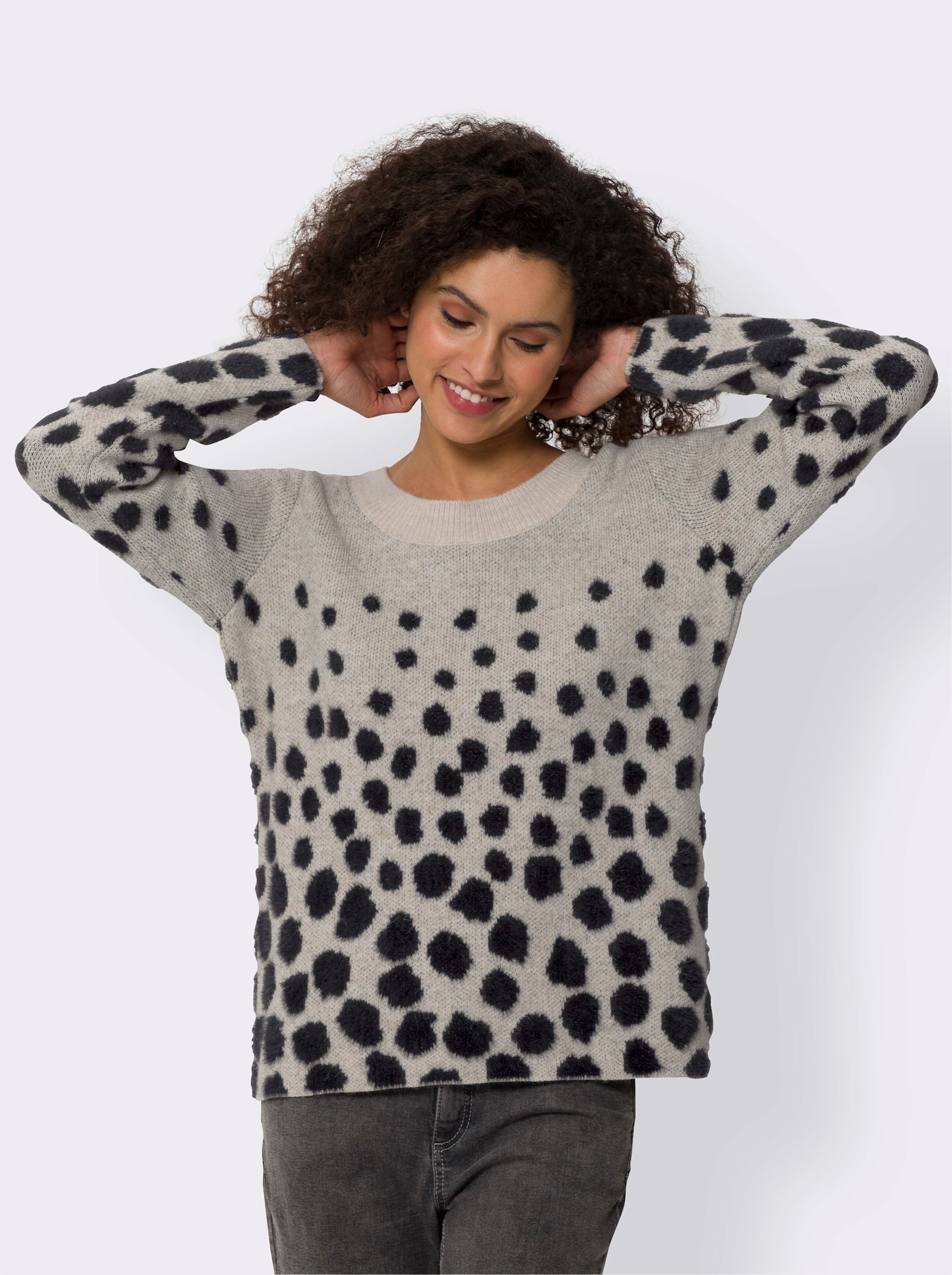 heine Jacquard-Pullover in flauschiger Qualität - sand-schwarz-gemustert