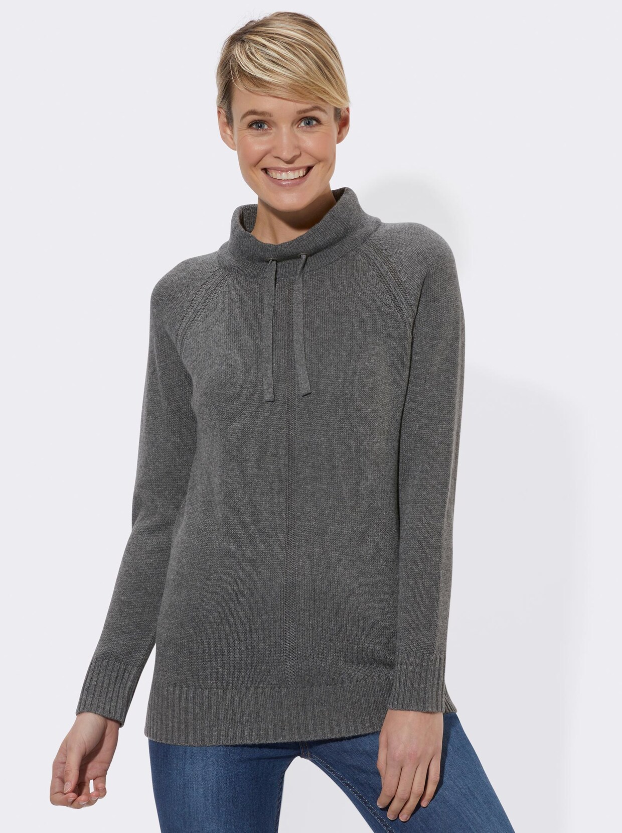 Stehkragenpullover - grau-meliert