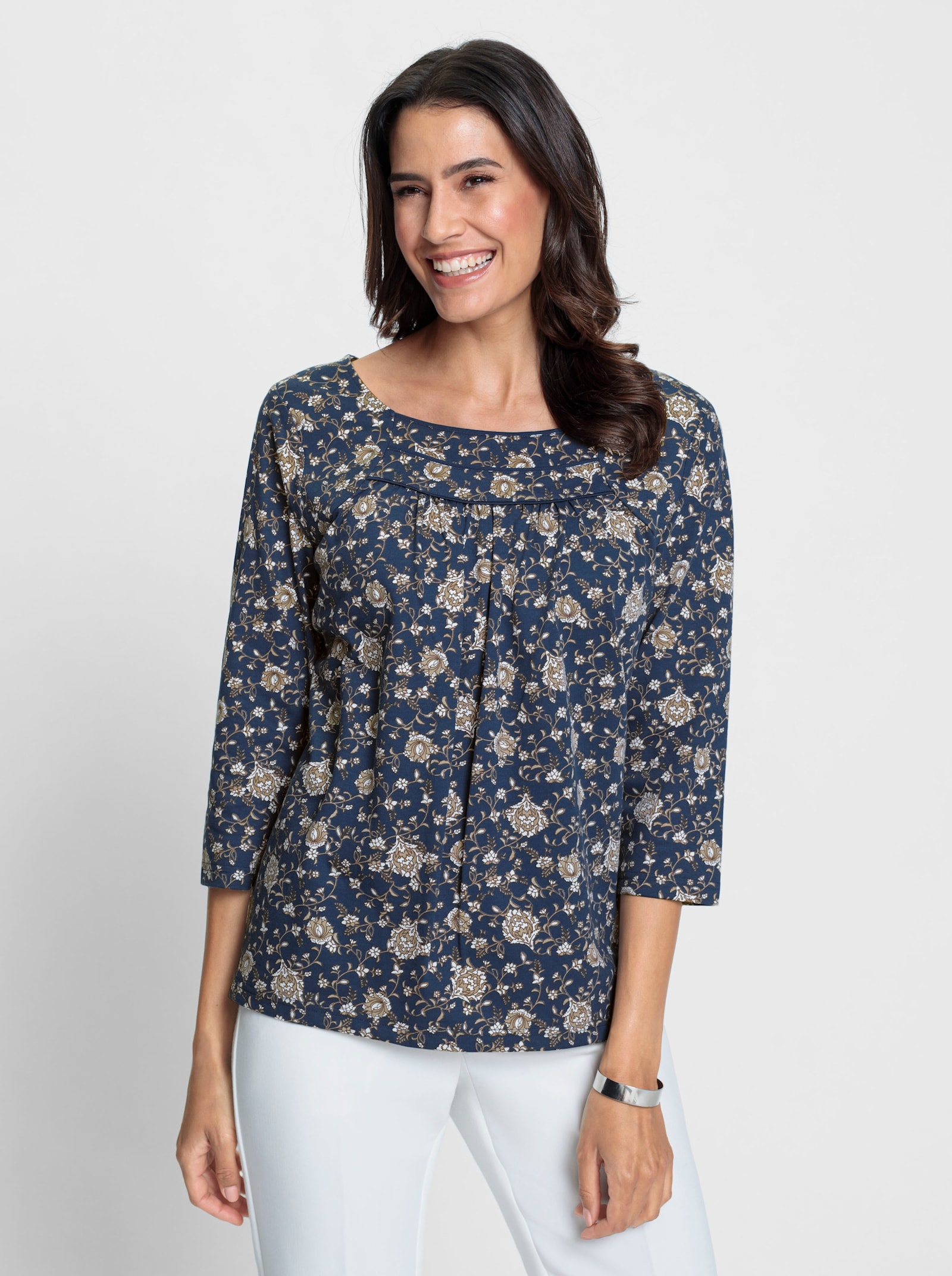 Print-Shirt im Blümchenmuster - dunkelblau-sesam