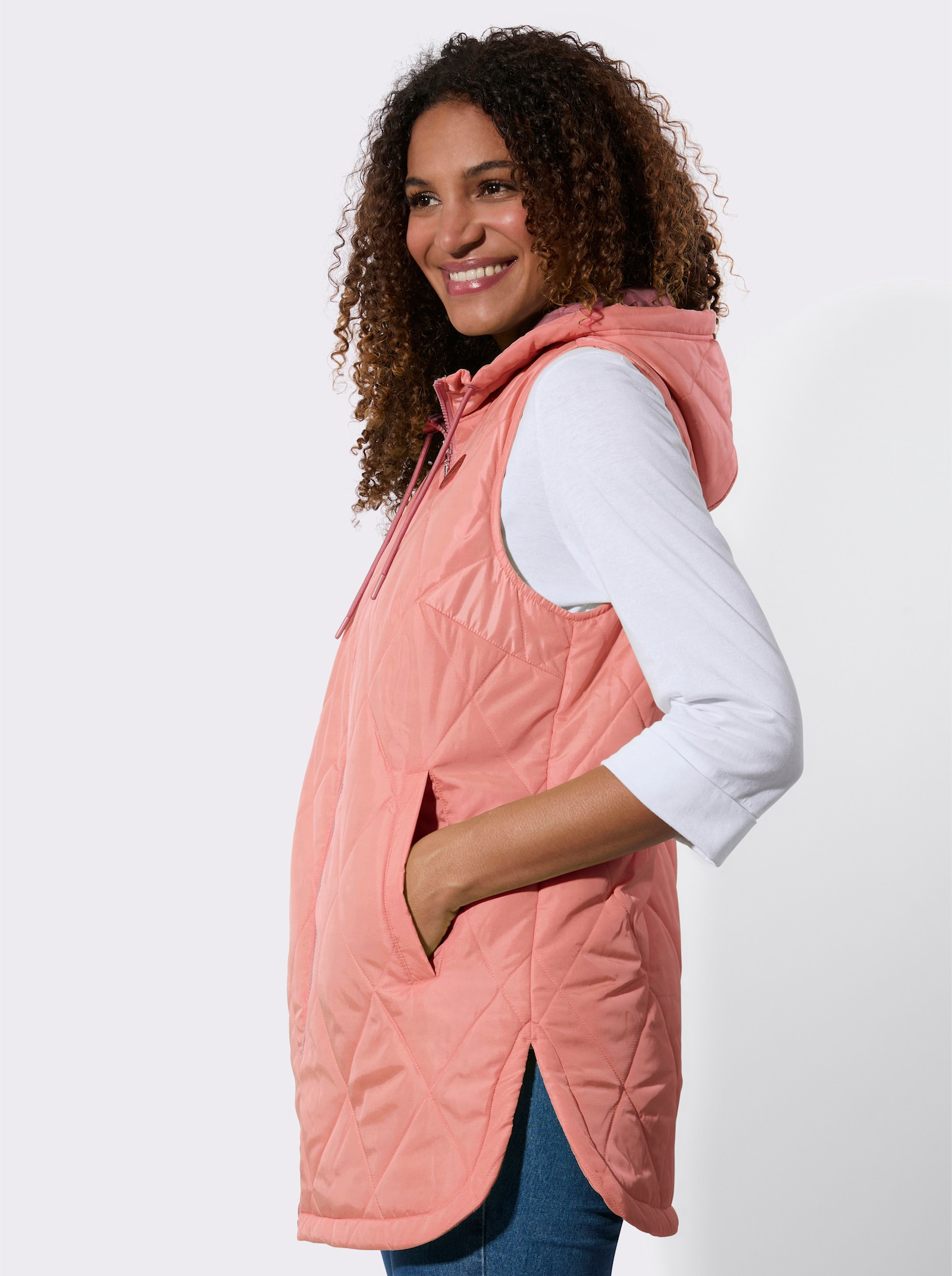 Steppweste mit Kapuze, pflegeleicht - flamingo