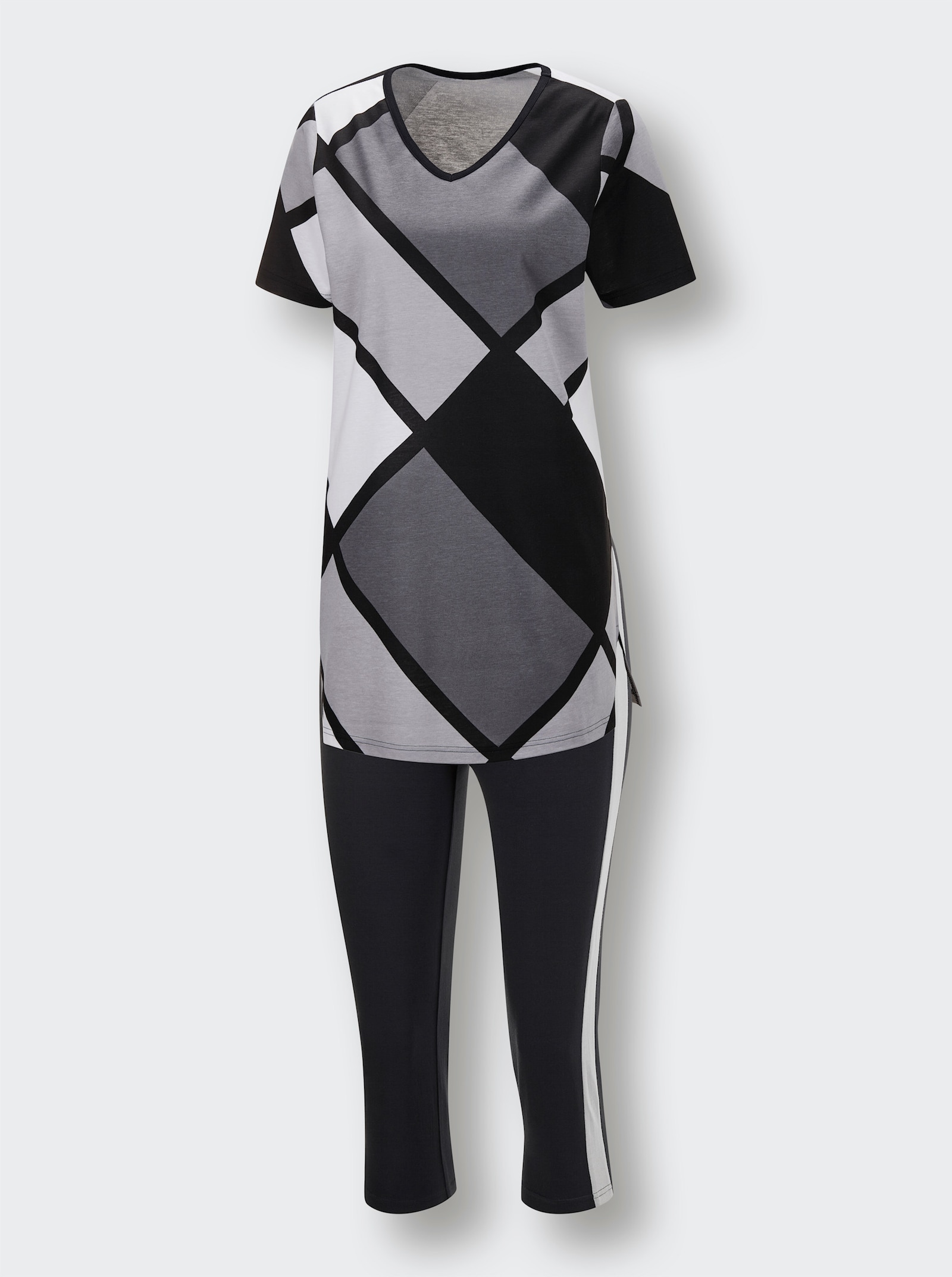 wäschepur Caprianzug mit Grafik-Dessin - schwarz-anthrazit-bedruckt