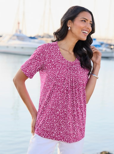 Kurzarmshirt im Punktedessin - magenta-weiß-bedruckt