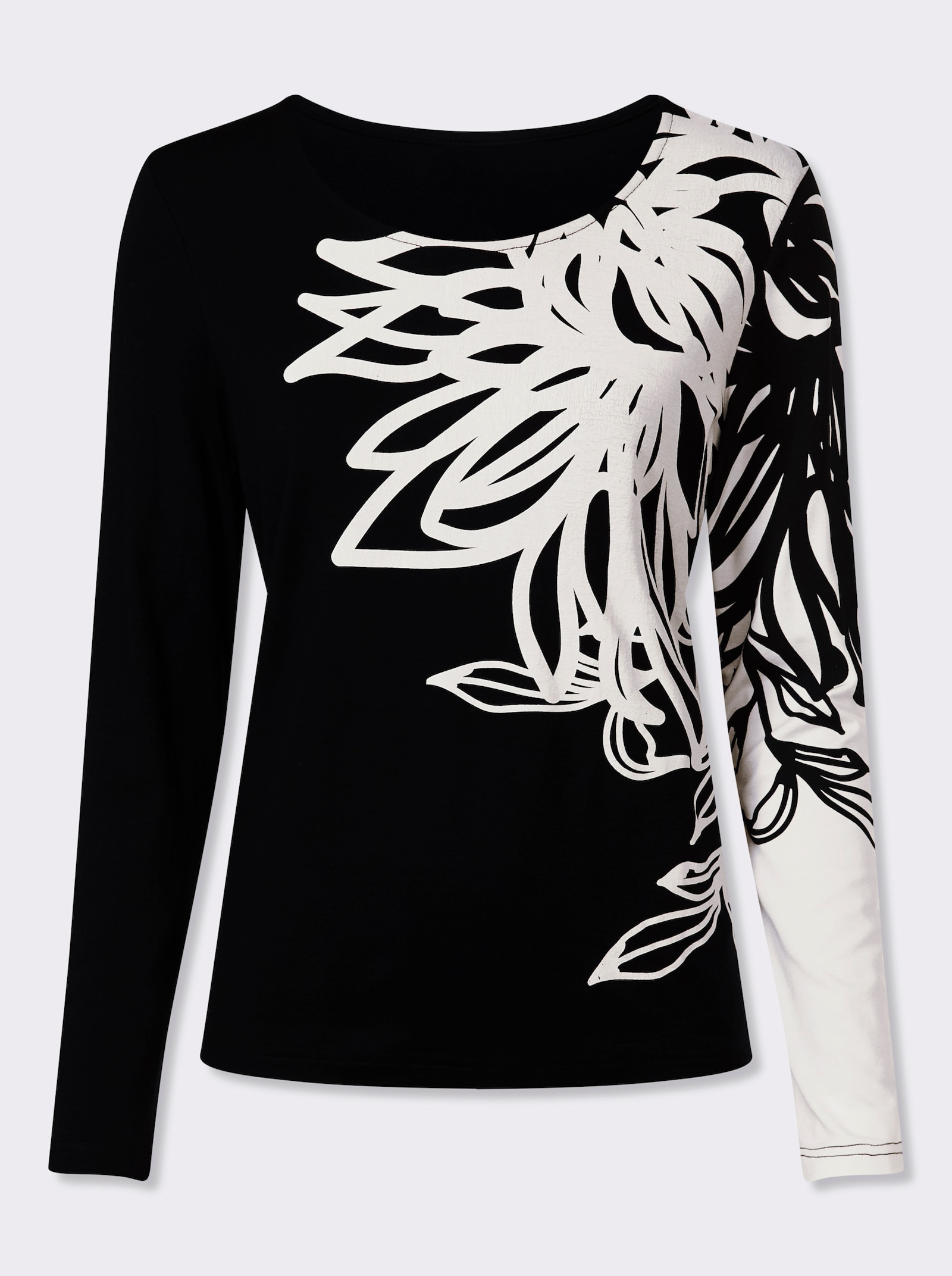 heine Langarmshirt mit großem Blumen-Print - schwarz-ecru-bedruckt