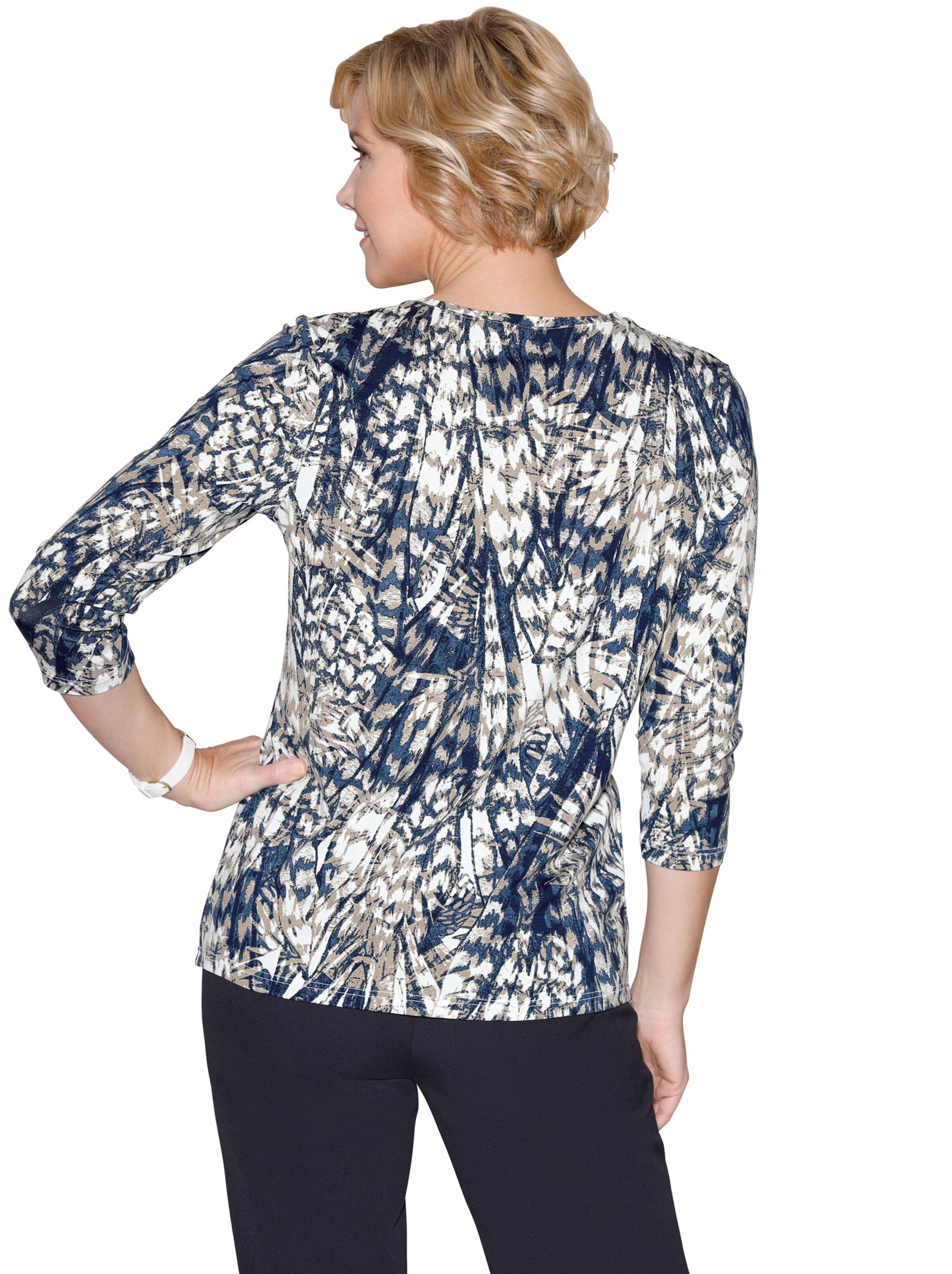 Shirt - marine-beige-gemustert