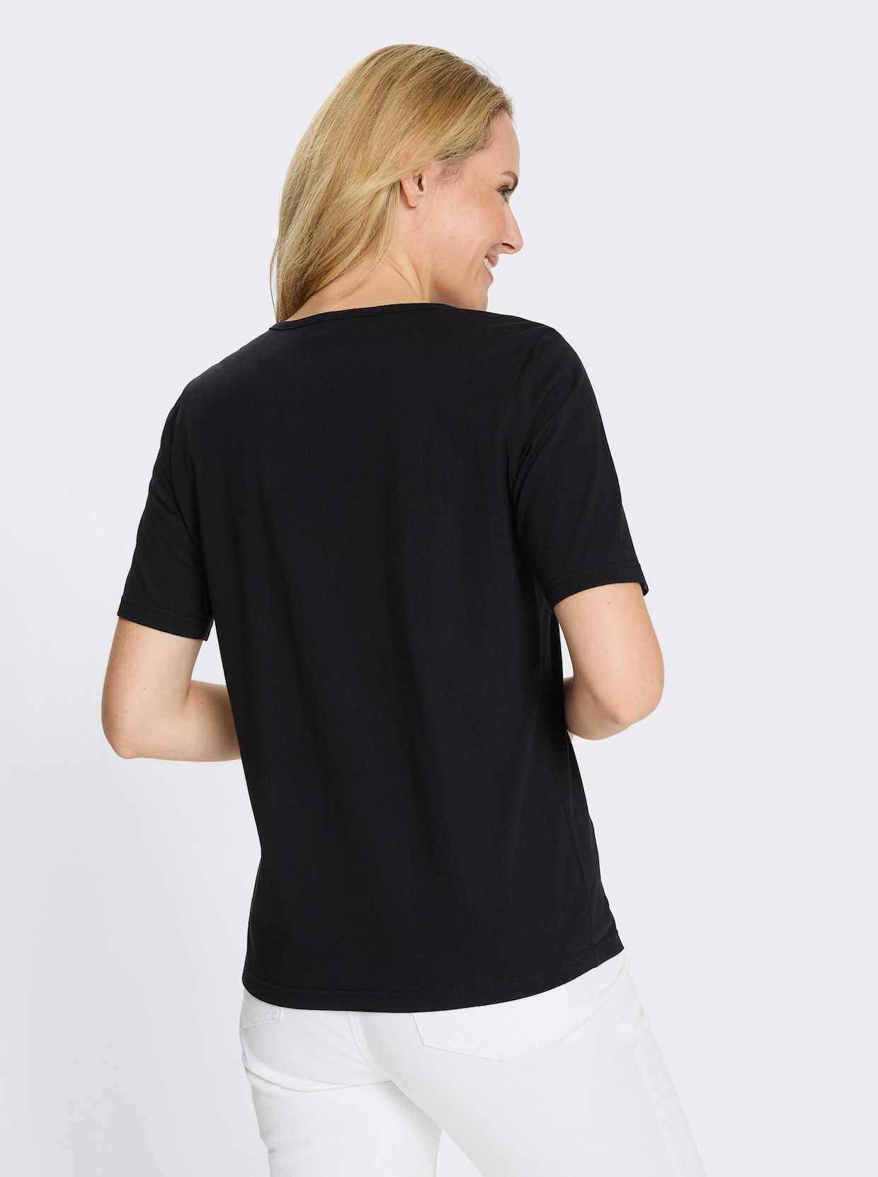 Rundhalsshirt mit Herzprint - schwarz-braun-bedruckt