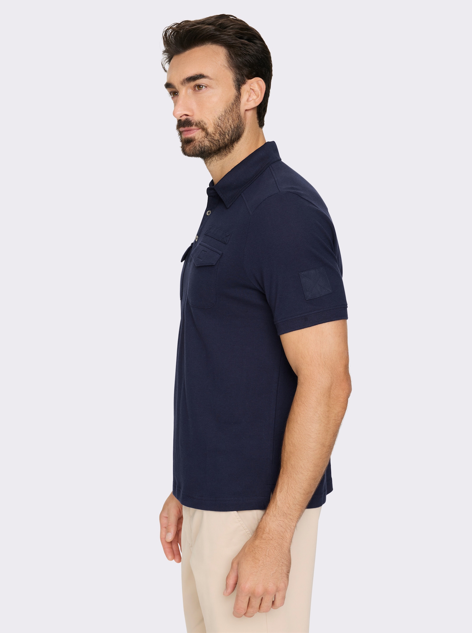 Marco Donati Kurzarmshirt mit Twill-Elementen - marine