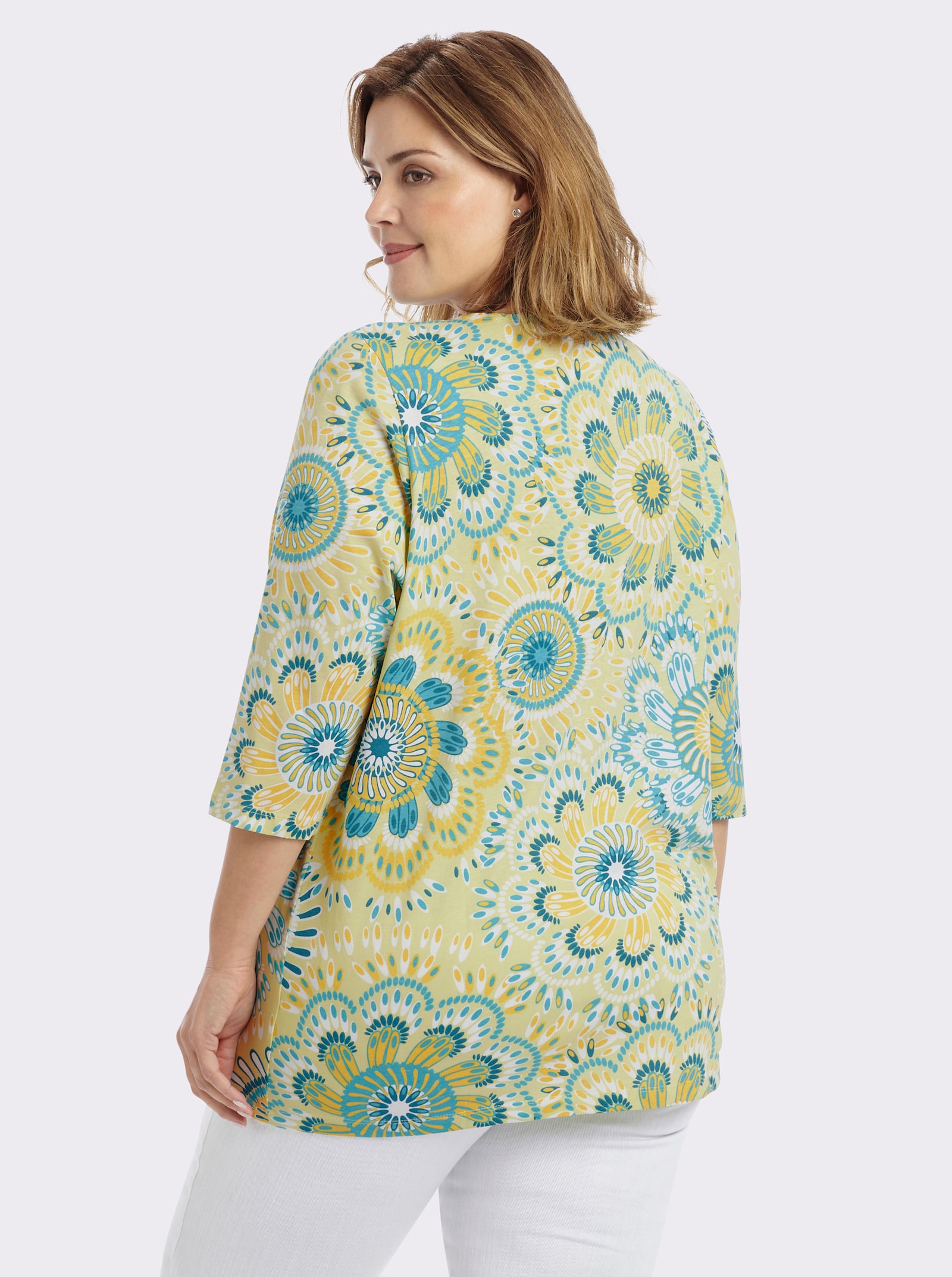 Longshirt in leichter A-Linie - pistazie-türkis-bedruckt