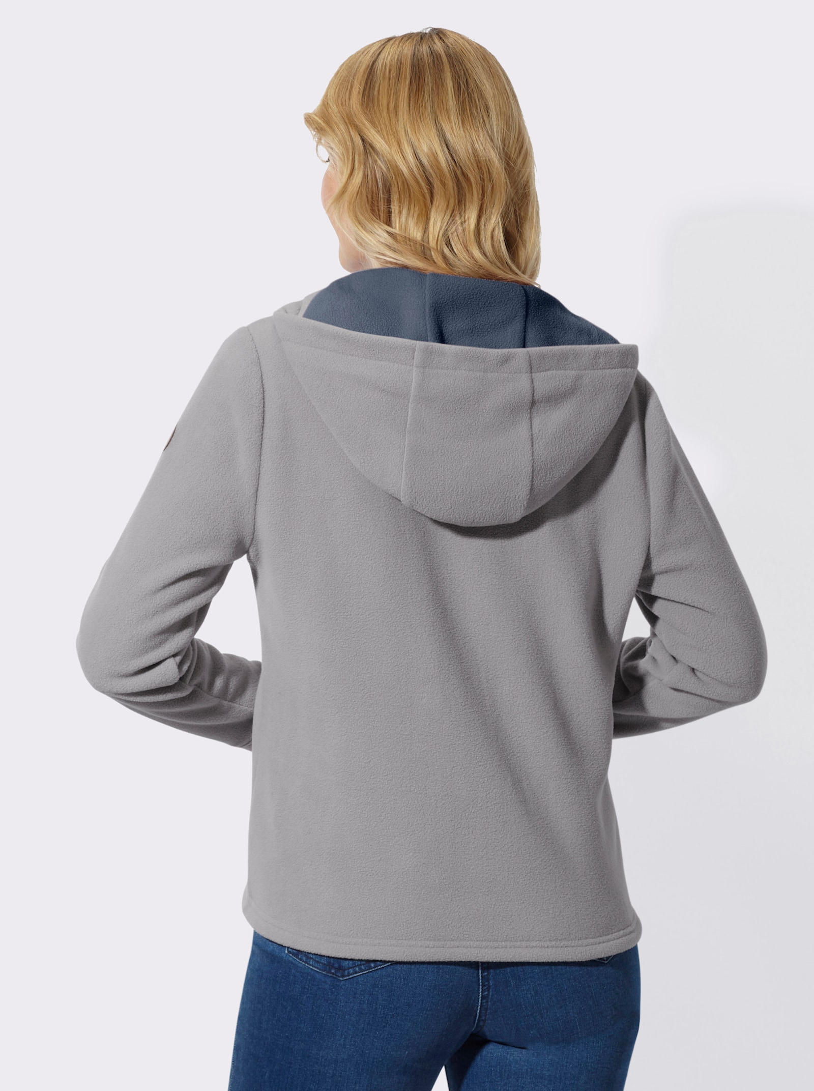 Fleecejacke mit Kapuze - steingrau-rauchblau