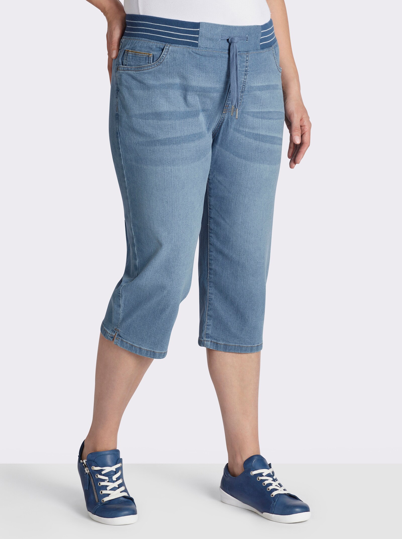 Caprijeans mit Rundum-Dehnbund - blue-bleached