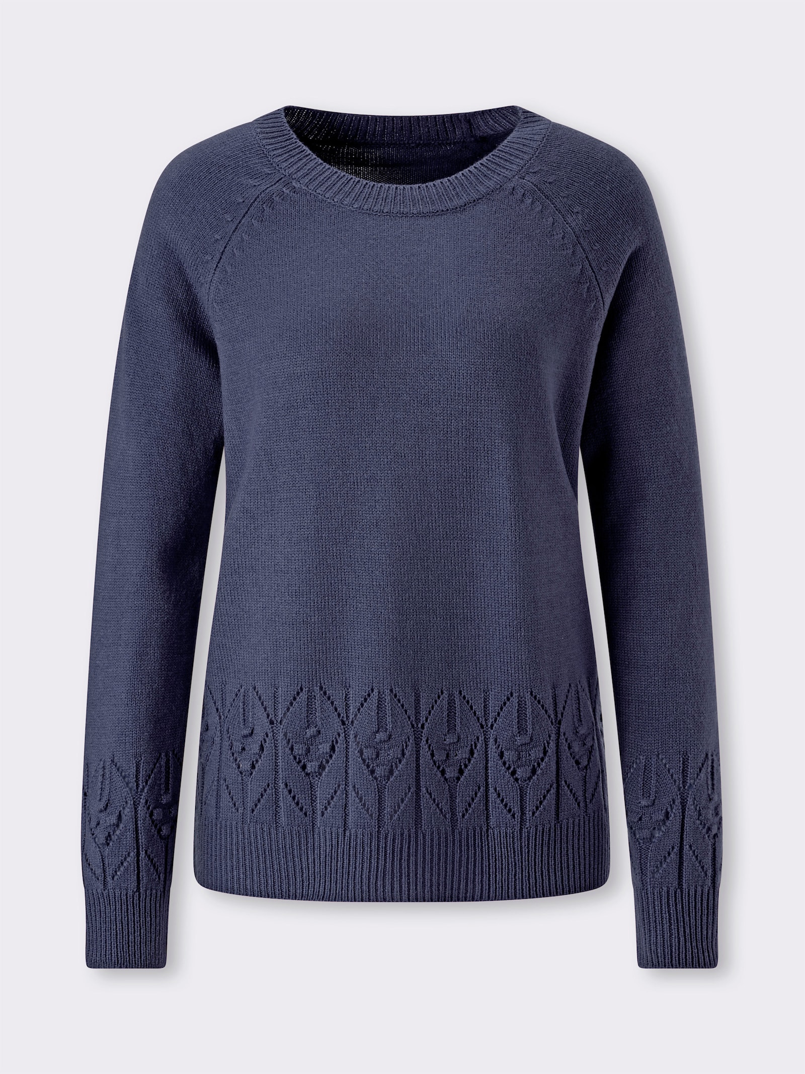 Langarm-Pullover mit Strickmuster im Vorderteil - marine