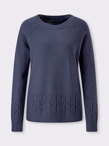 Langarm-Pullover mit Strickmuster im Vorderteil - marine