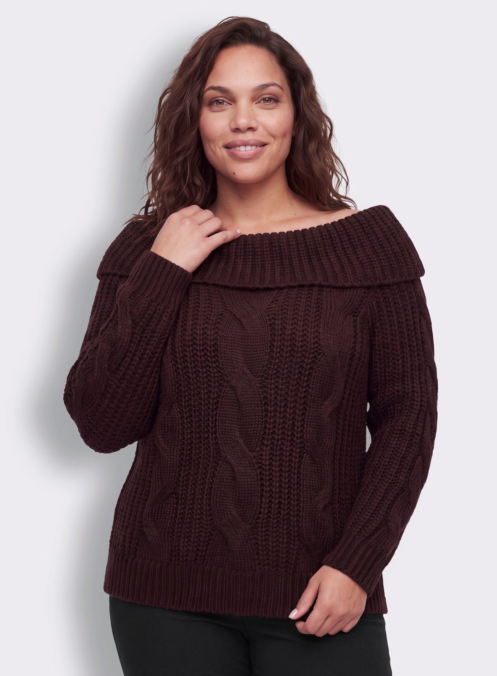 sheego by Joe Browns Rollkragenpullover mit Zopfmuster - burgund