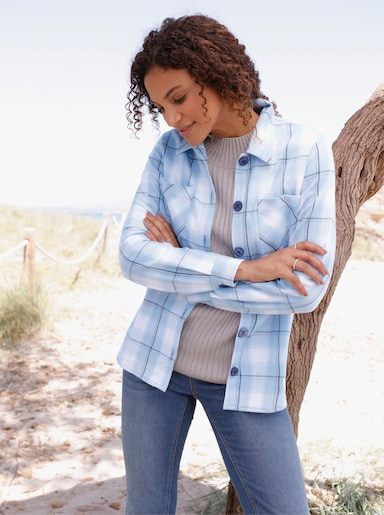 Blusenjacke in Flanell-Qualität - eisblau-ecru-kariert