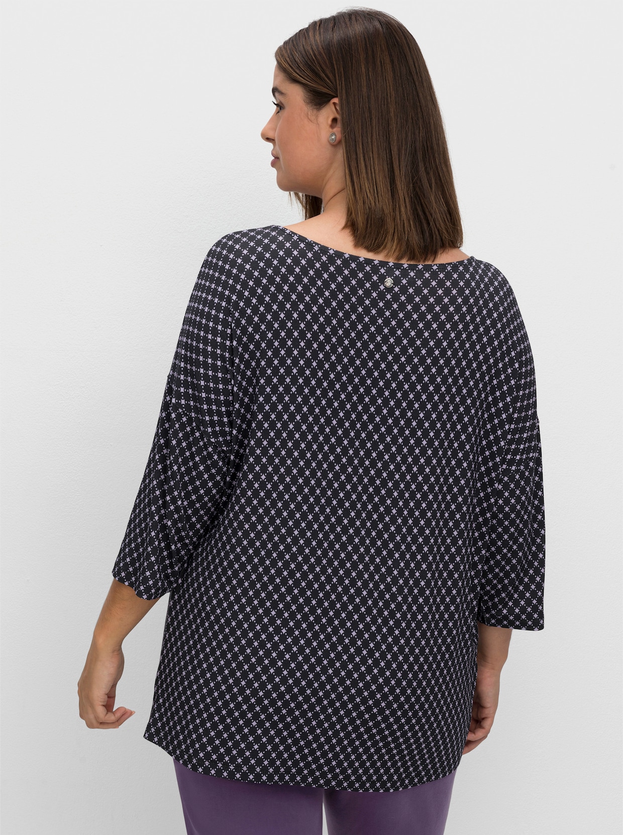 sheego Shirt - schwarz-lila-gemustert