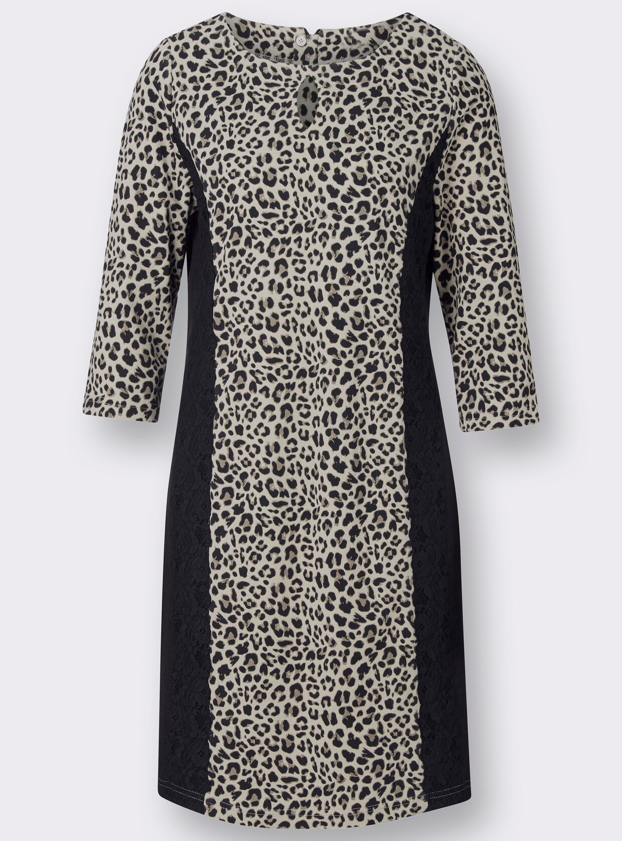 Jerseykleid - taupe-schwarz-bedruckt