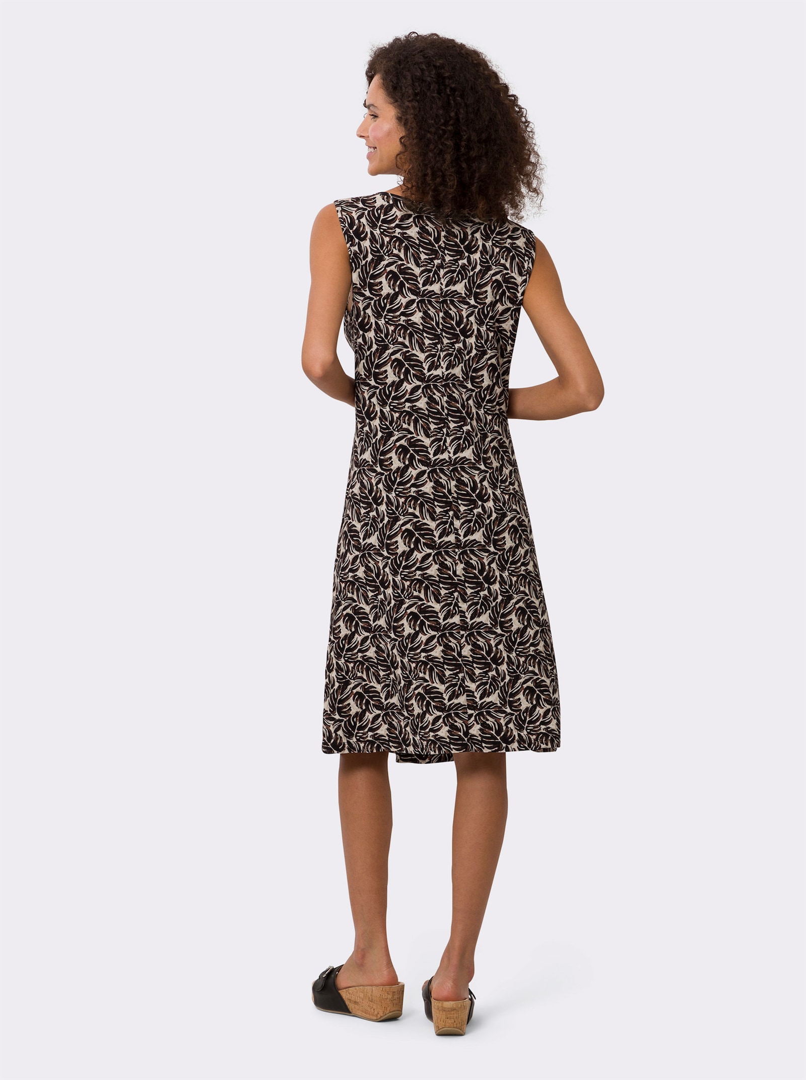 heine Robe en jersey avec imprimé feuilles - noir-sable imprimé