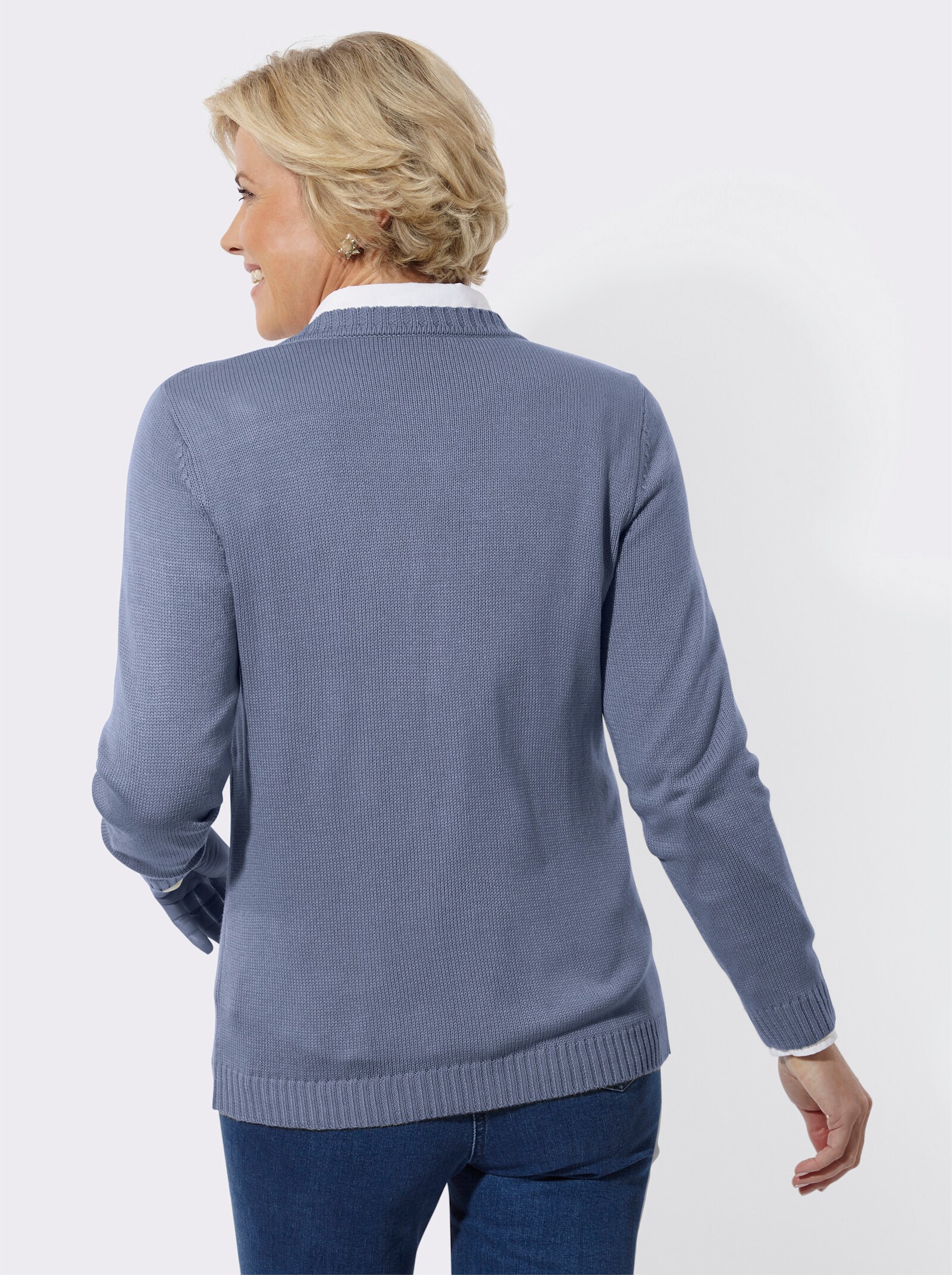 Strickjacke mit Einstrickmuster - taubenblau