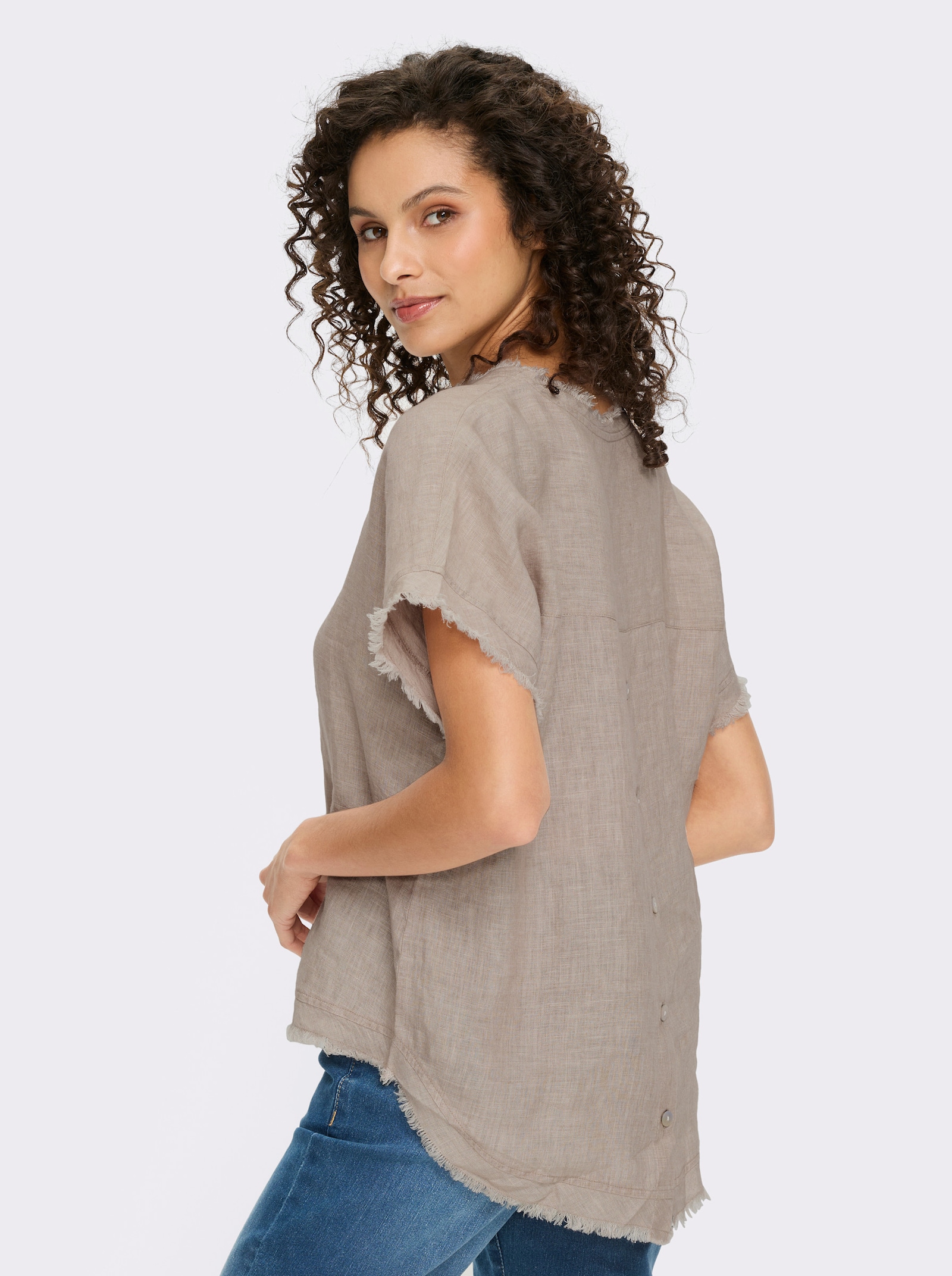 heine Leinenbluse mit Knopfleiste hinten - sesam