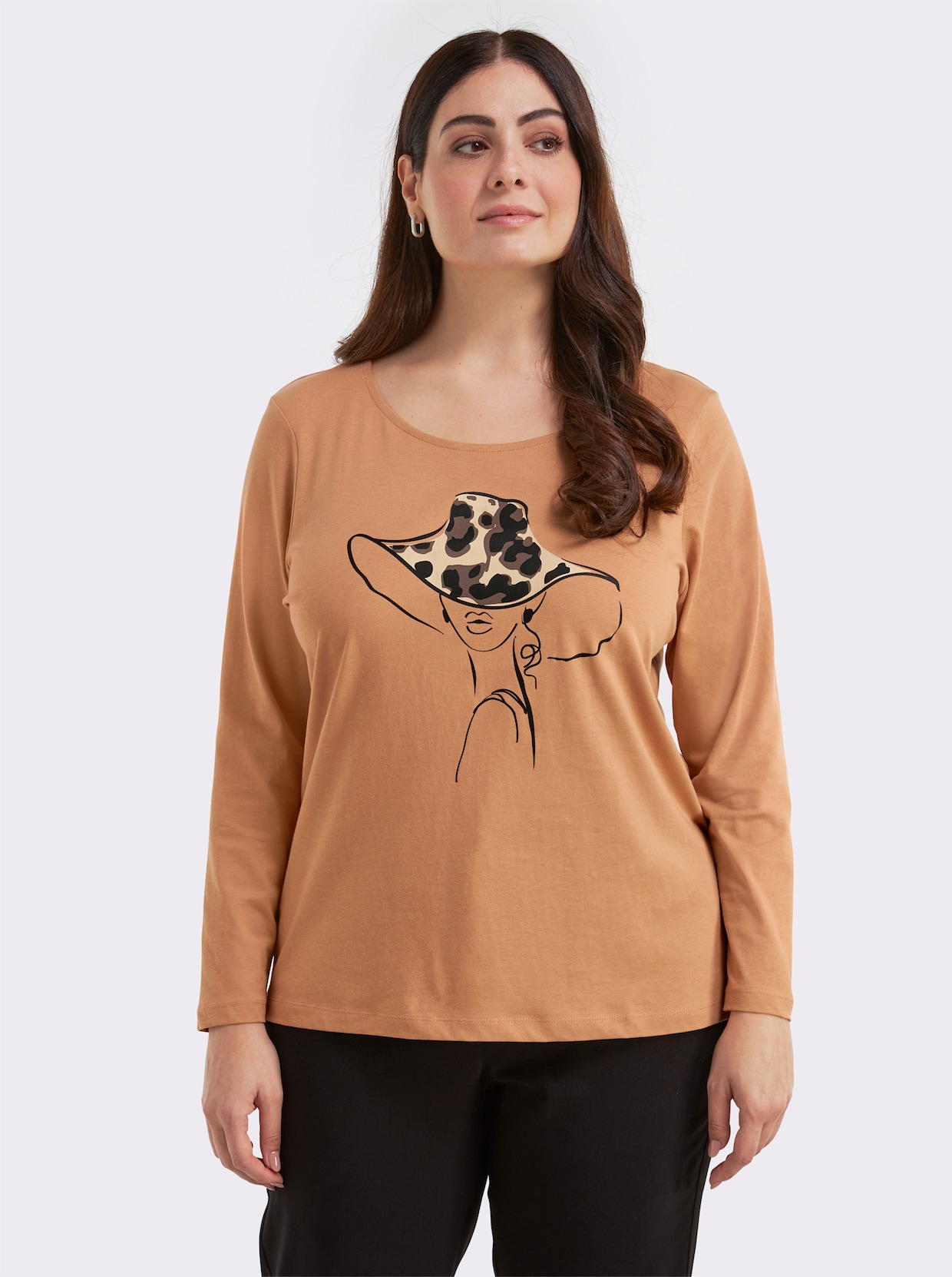 Langarmshirt mit Druck vorne - camel