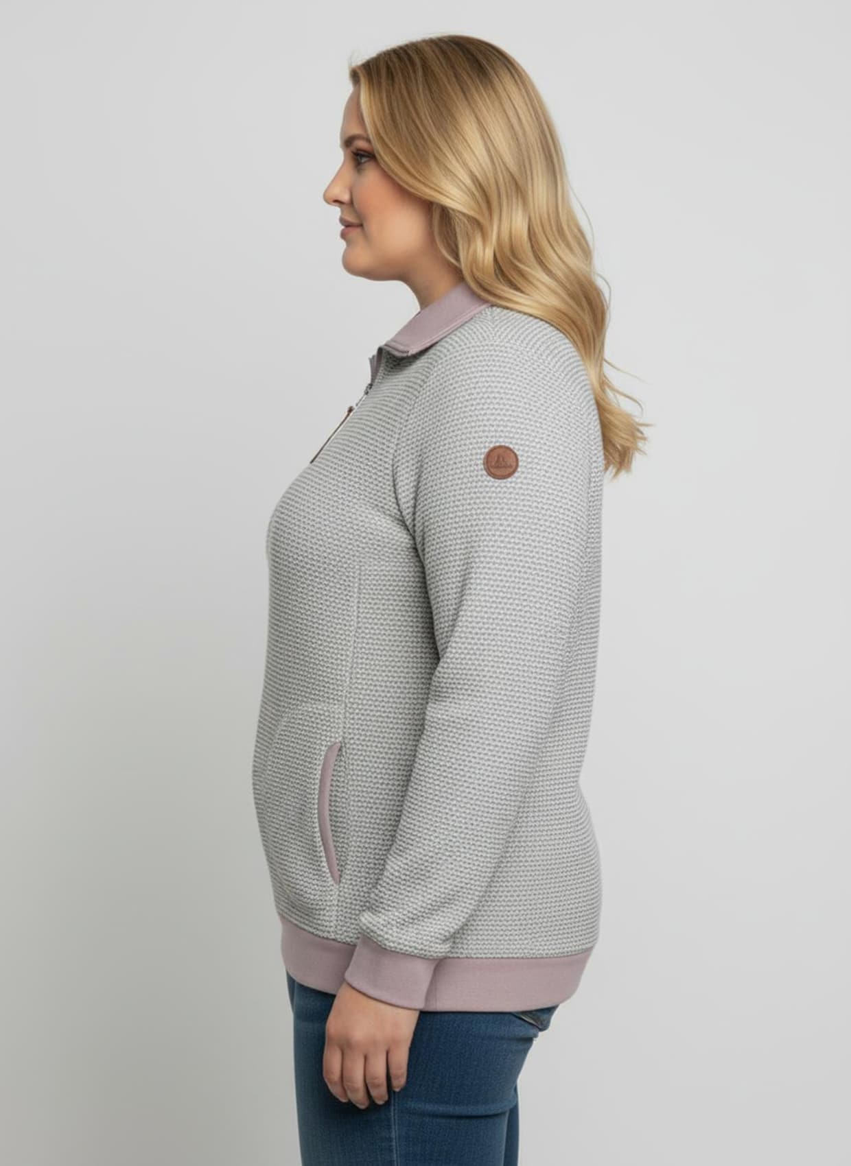 Sweatshirt mit Troyerkragen - steingrau-mauve