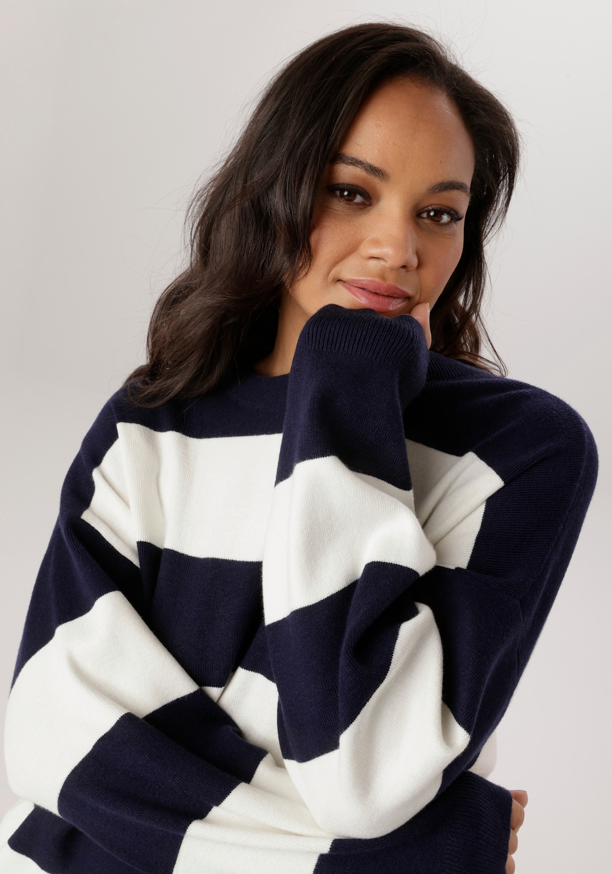 Aniston PLUS Strickpullover - marine-weiß