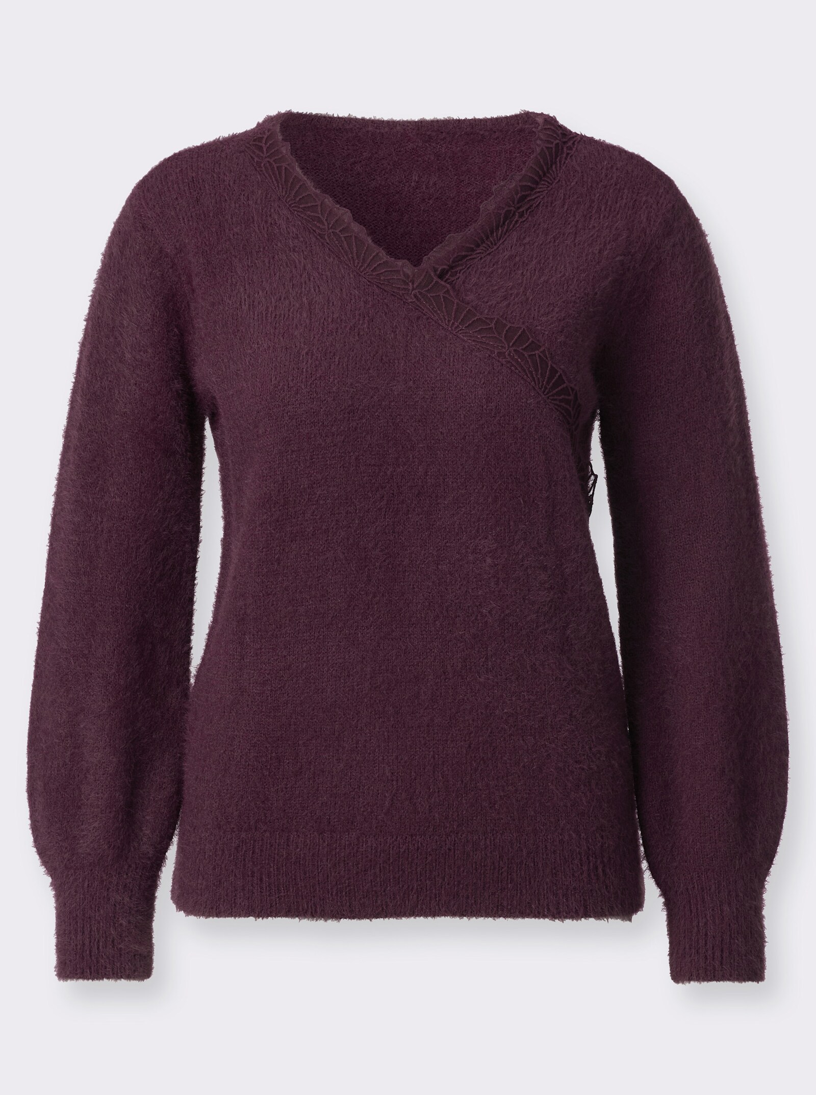 Langarm-Pullover in Wickel-Optik - burgund
