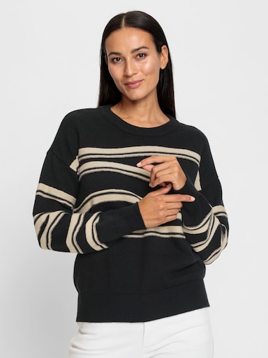 heine Langarm-Pullover mit Intarsien-Strick - schwarz-sand-gemustert
