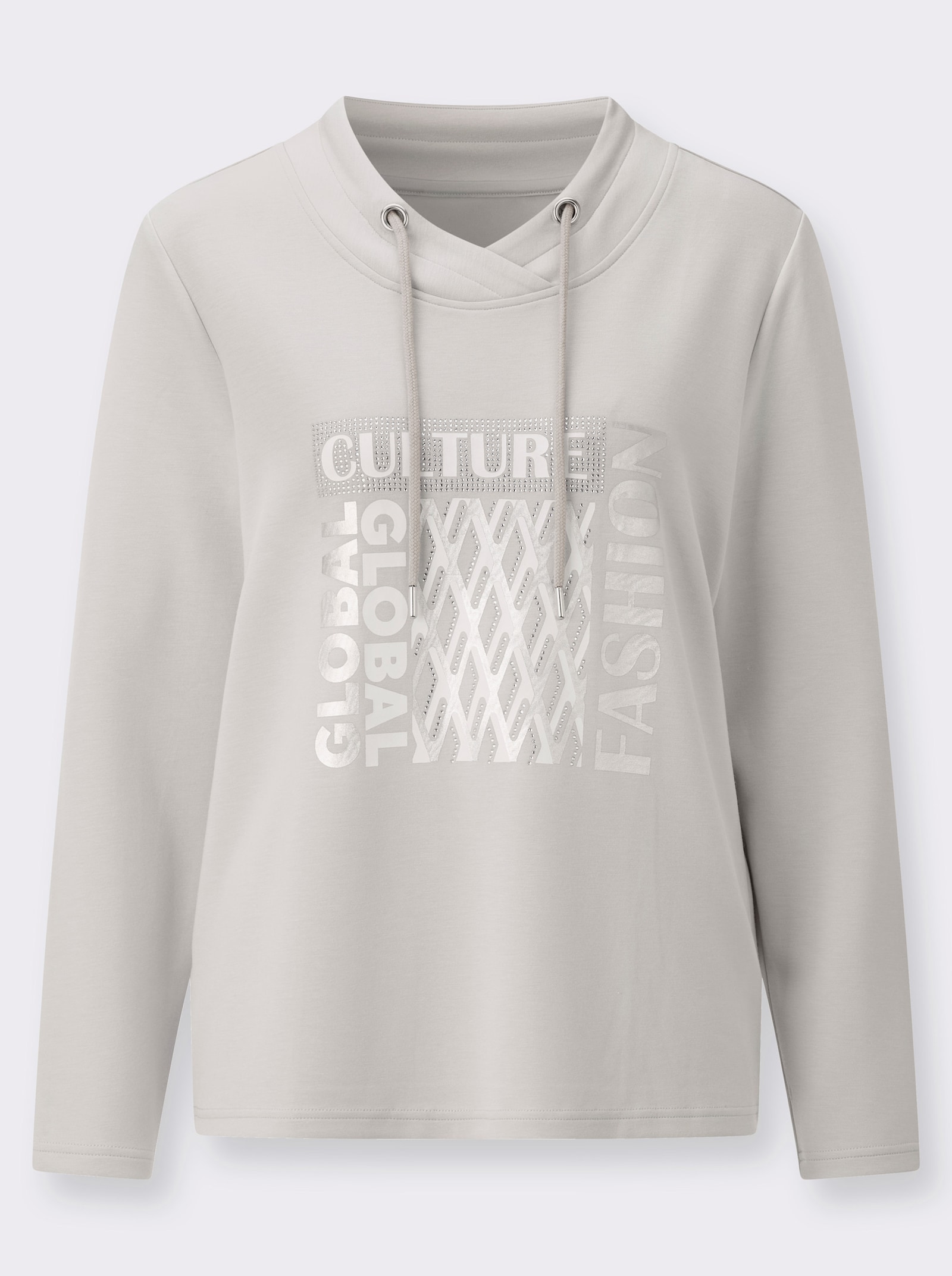 Sweatshirt mit weitenregulierbarem Ausschnitt - hellgrau