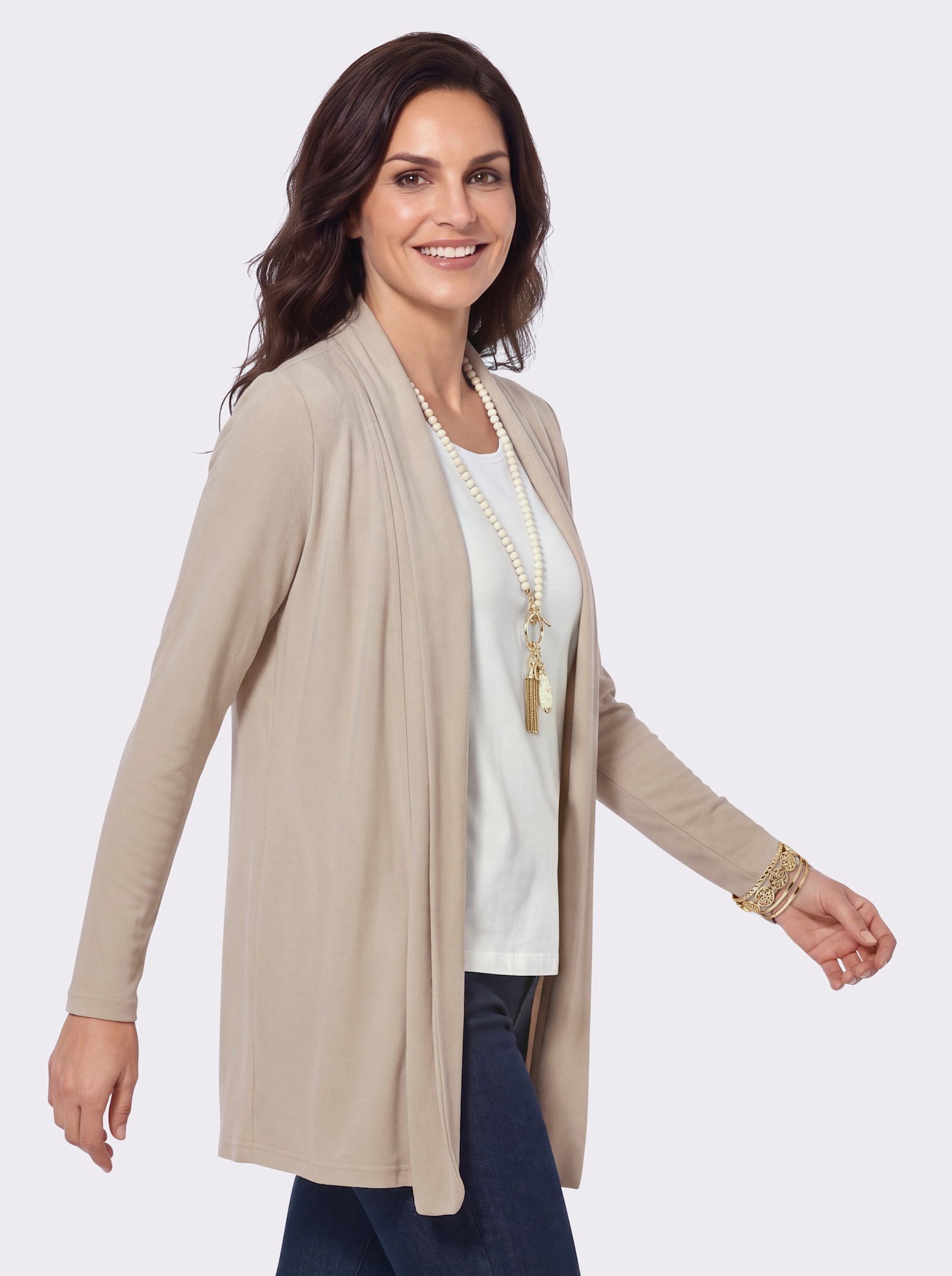 Shirtjacke in Feinstrick-Optik - sand