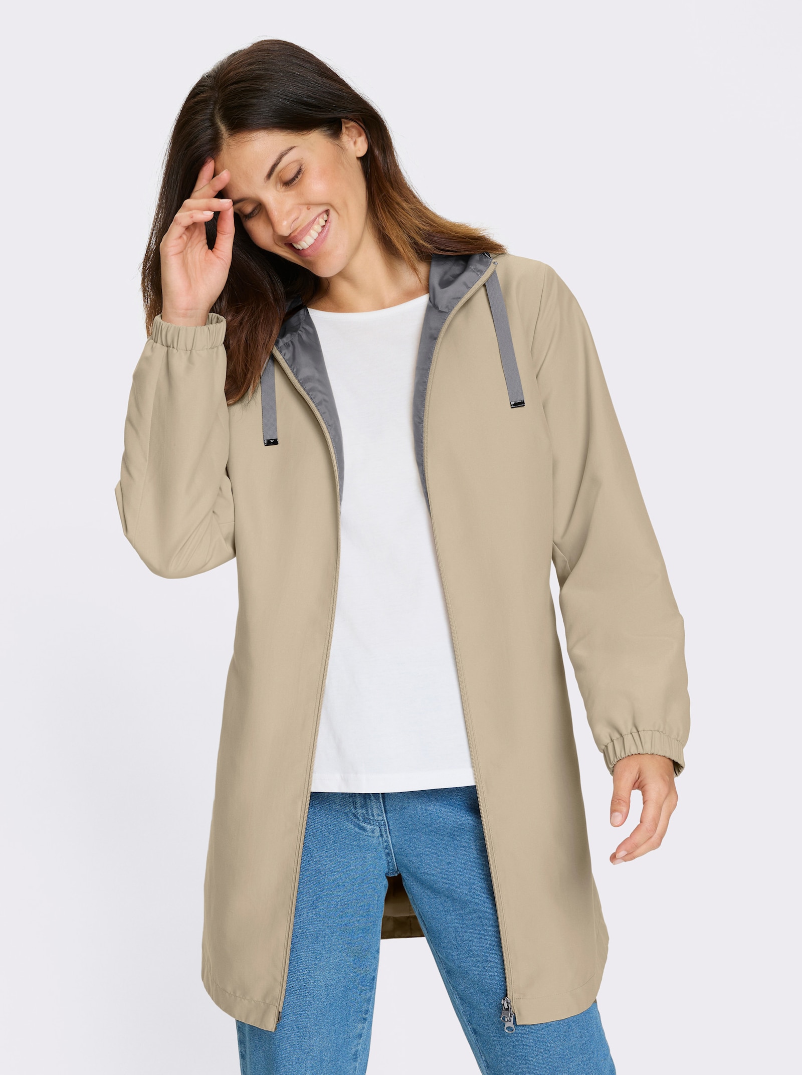 Jacke mit 2-Wege-Reissverschluss - beige