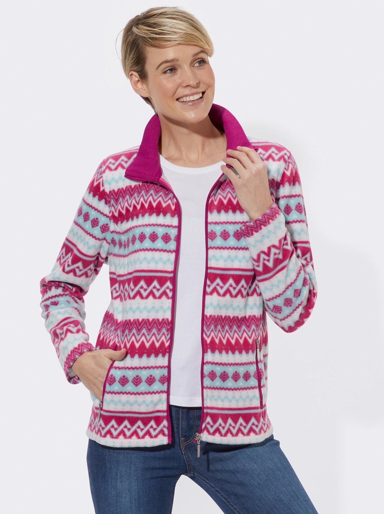 Fleecejacke - fuchsia-bedruckt