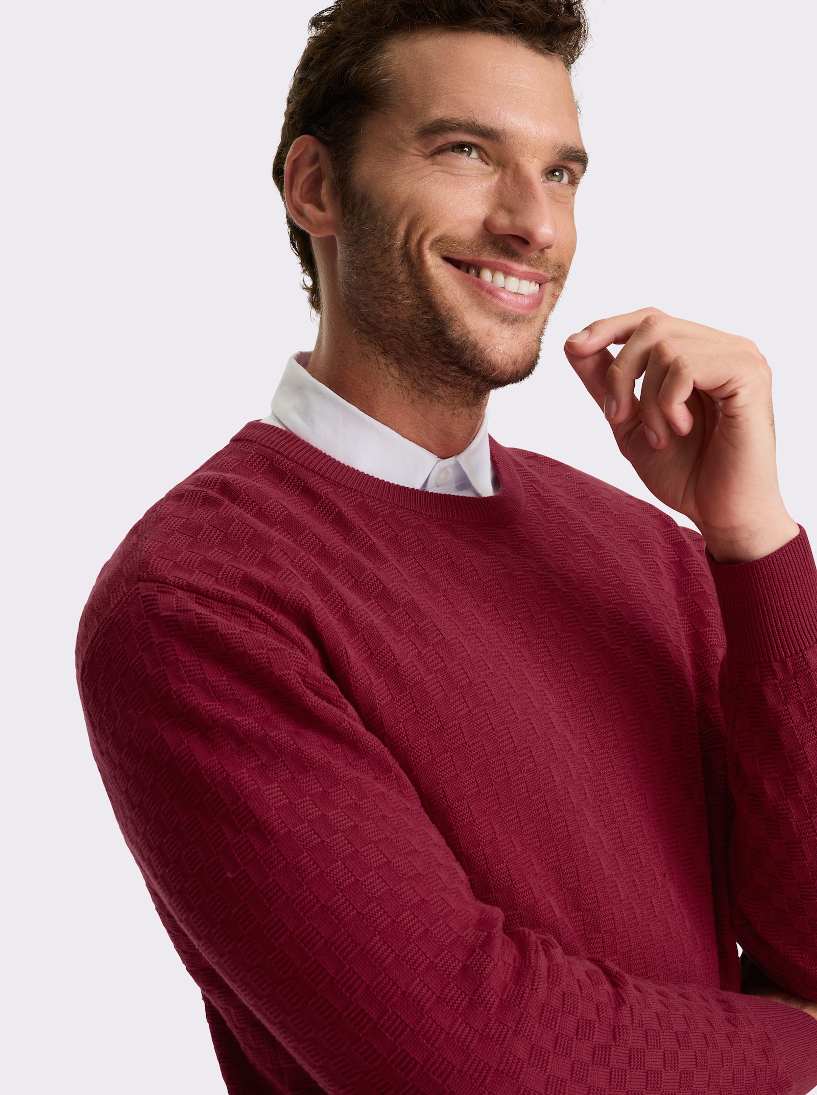 Marco Donati Rundhalspullover im Schachbrett-Muster rundum - kirsche