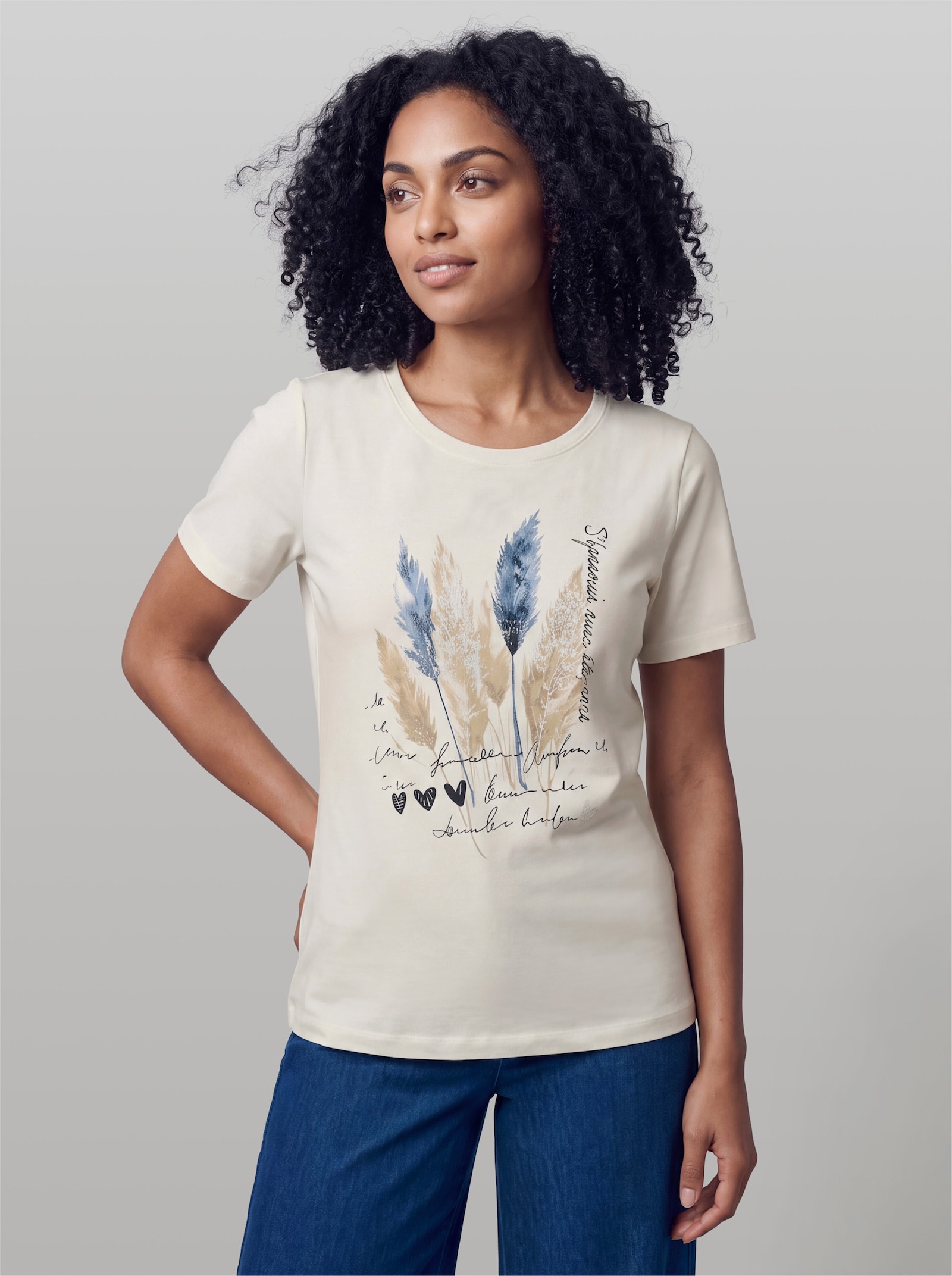 heine T-Shirt mit Feder-Motiv - ecru