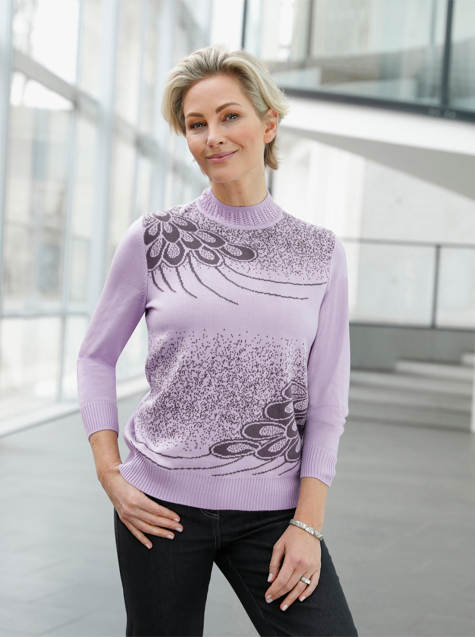 Stehkragenpullover mit Intarsien-Muster - flieder-gemustert