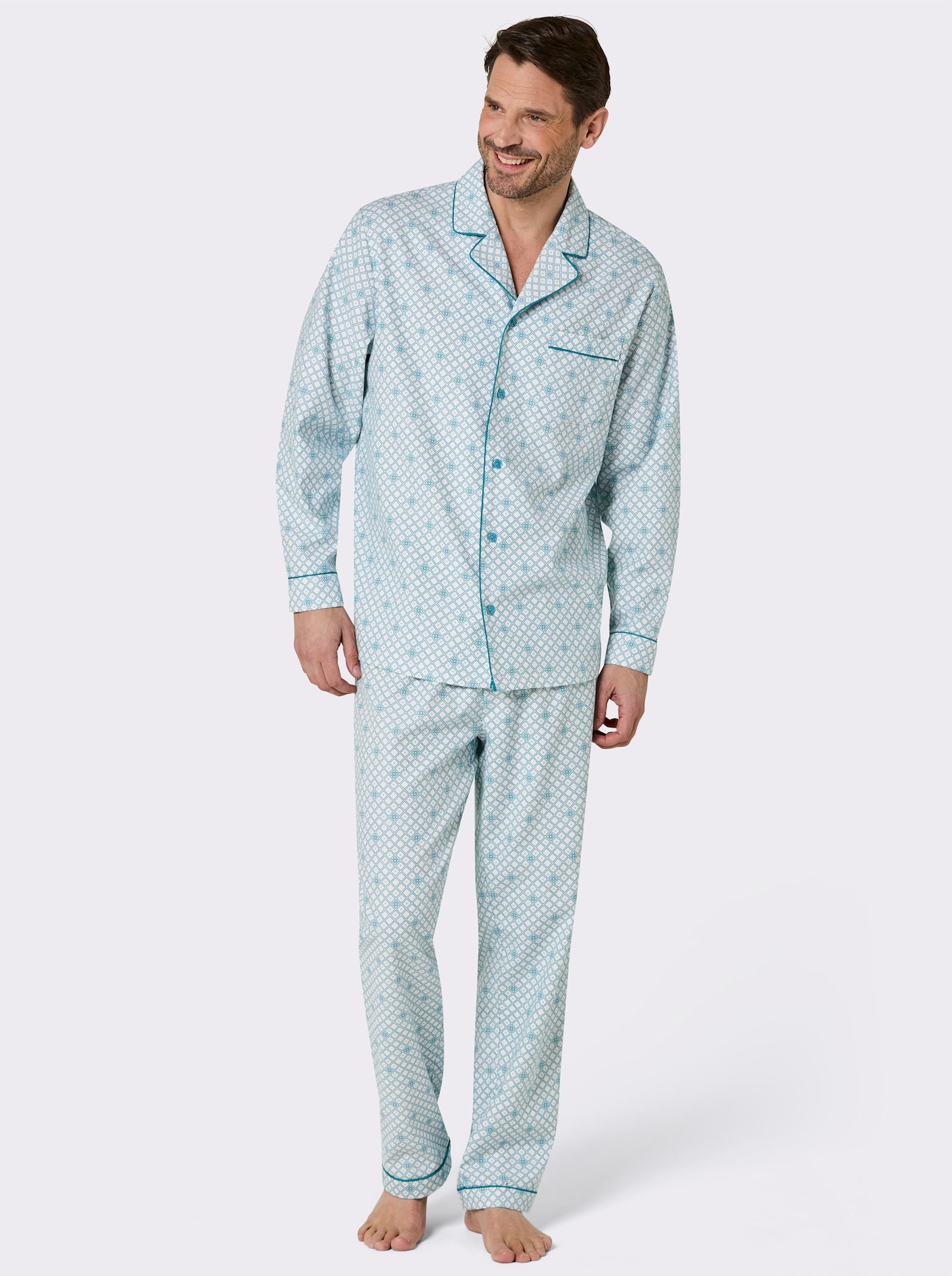 wäschepur men Pyjama - ecru-mint-bedruckt