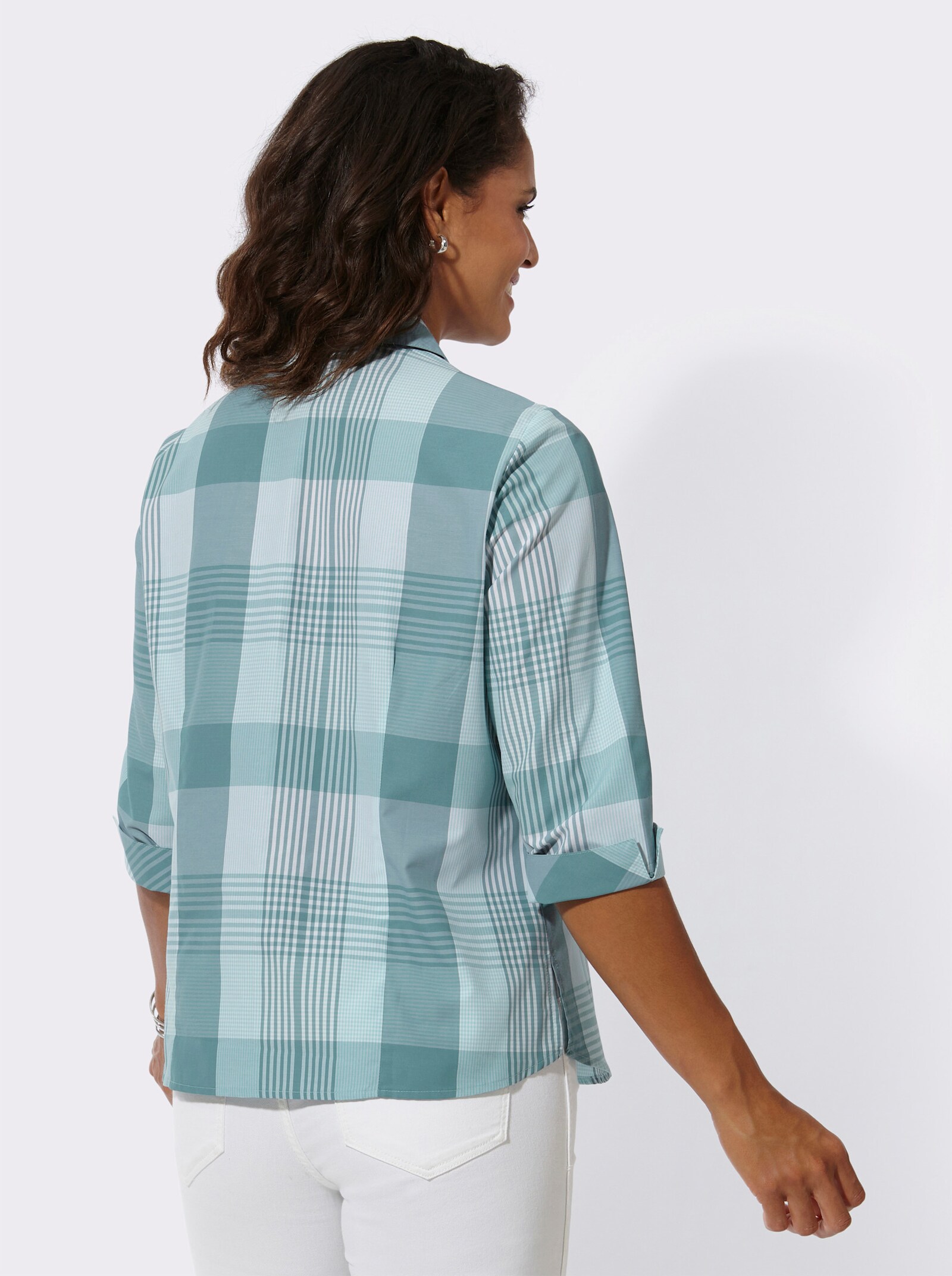 Karobluse mit aufgesetzten Brusttaschen - ozean-weiß-kariert
