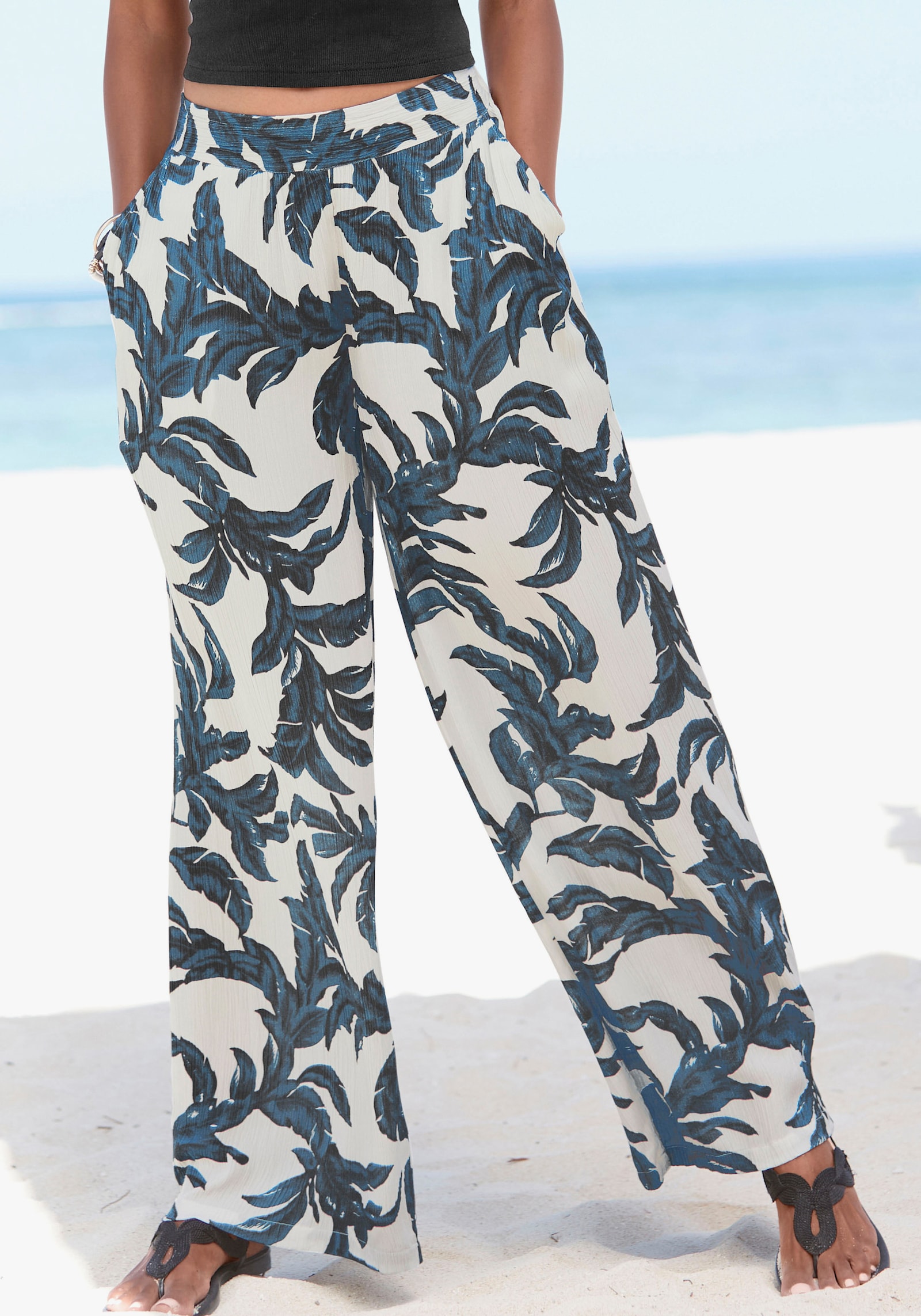 s.Oliver Palazzohose - sand-blau-bedruckt