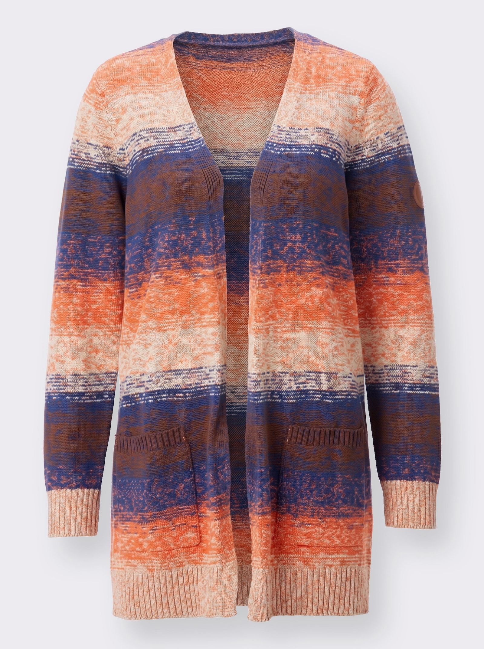  Longstrickjacke in verschlussloser Form - jeansblau-sand-meliert