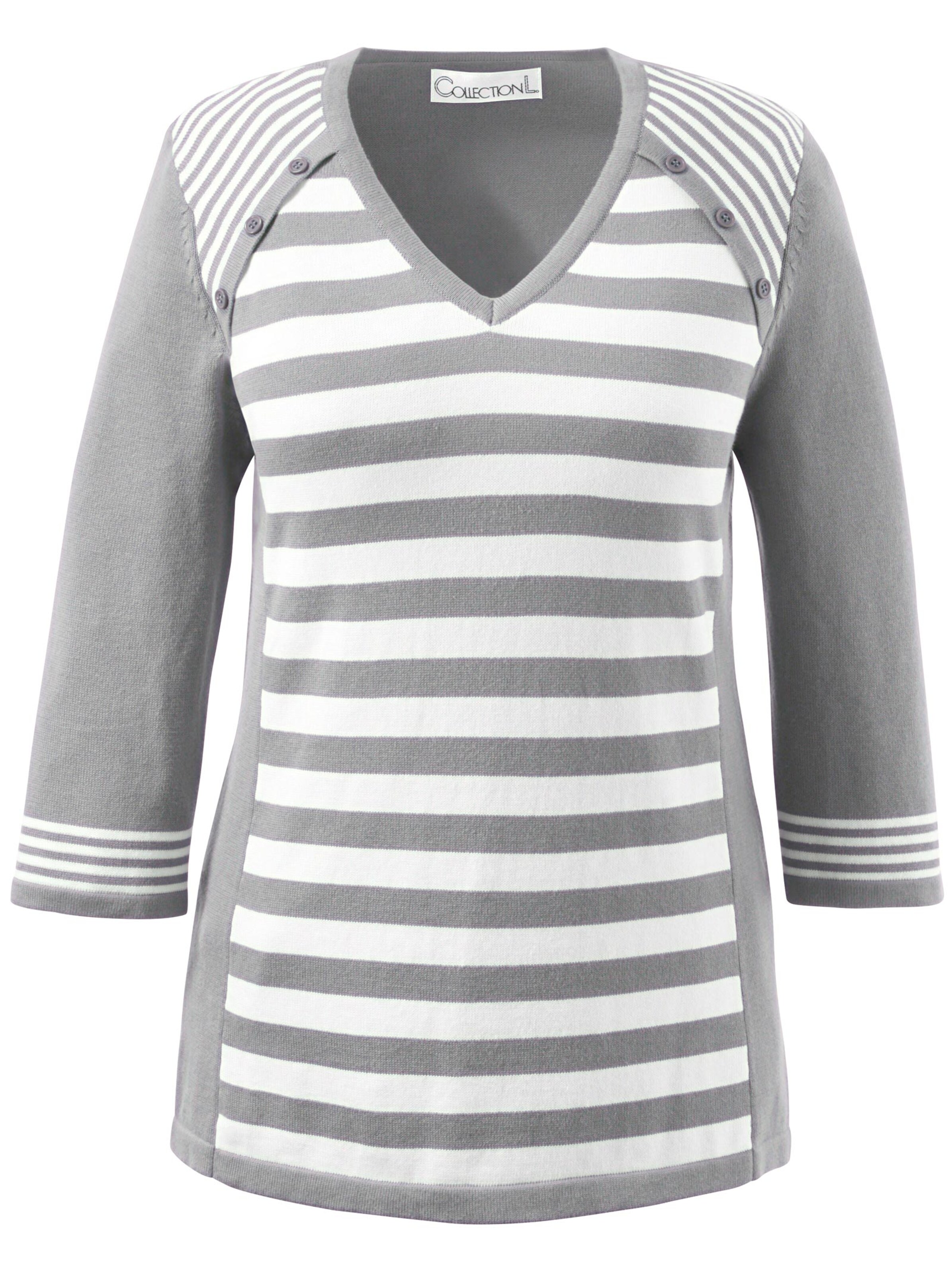 Collection L Pullover - grau-weiß-gestreift