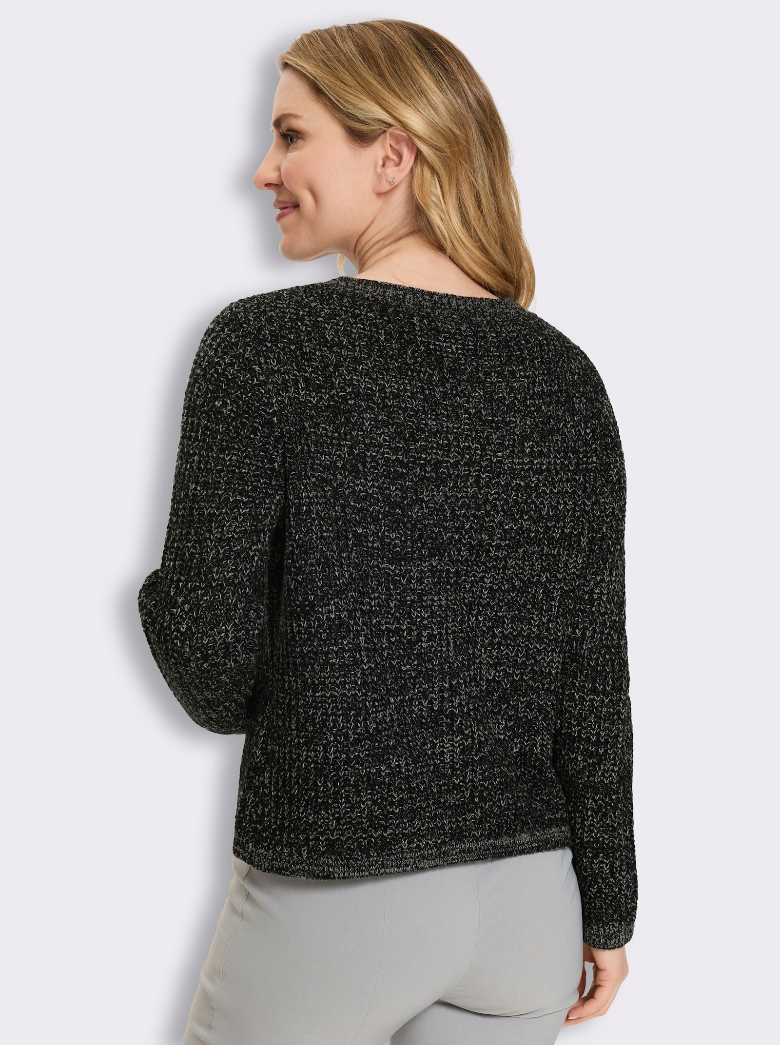 Strickjacke in Melange-Optik - schwarz-grau-meliert