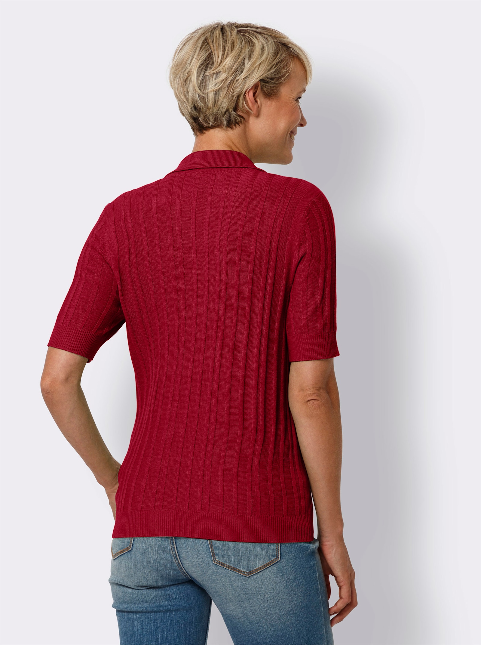 Polopullover mit Ripp-Muster - rot