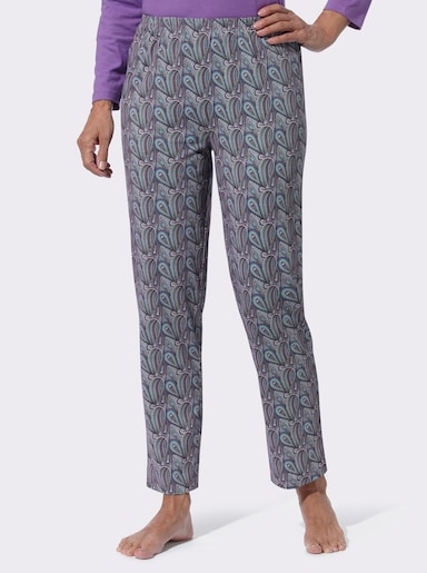 Schlafanzughose mit grafischem Muster - steingrau-lila-bedruckt