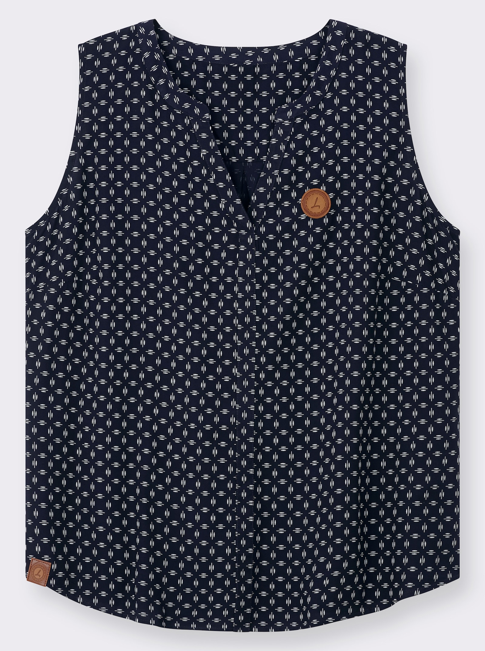 Blusentop mit Blende im Vorderteil - marine-weiß-bedruckt