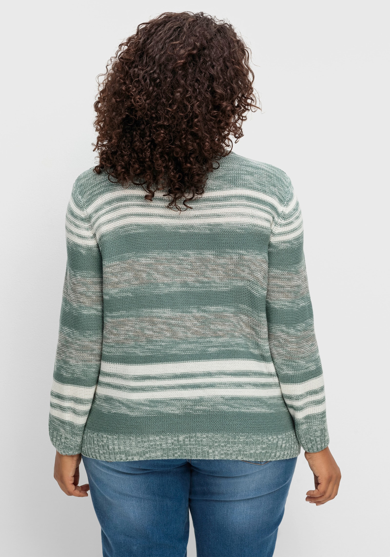 Stehkragenpullover mit Streifen-Muster - wintertürkis-meliert