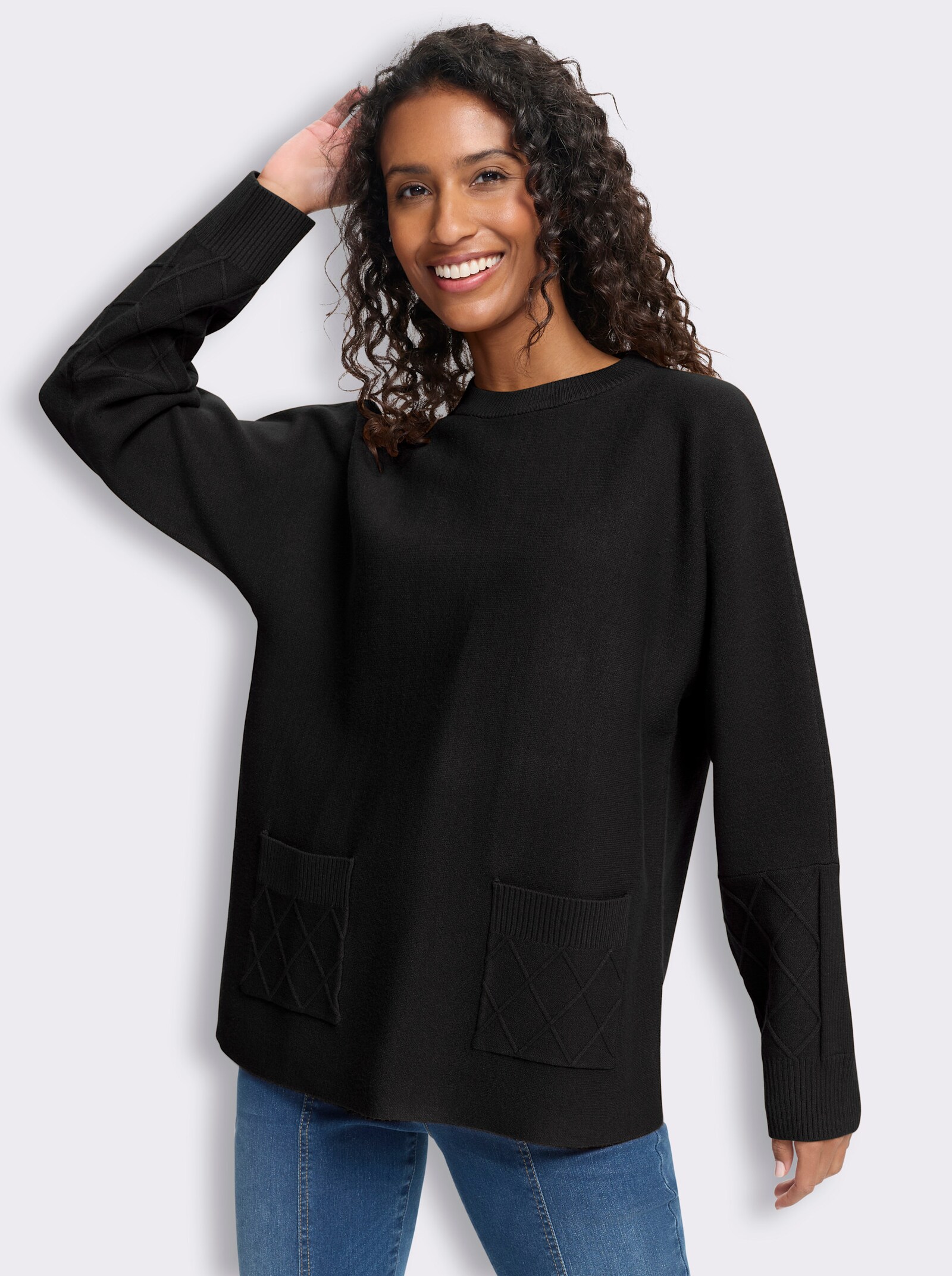 heine Feinstrickpullover mit Taschen - schwarz