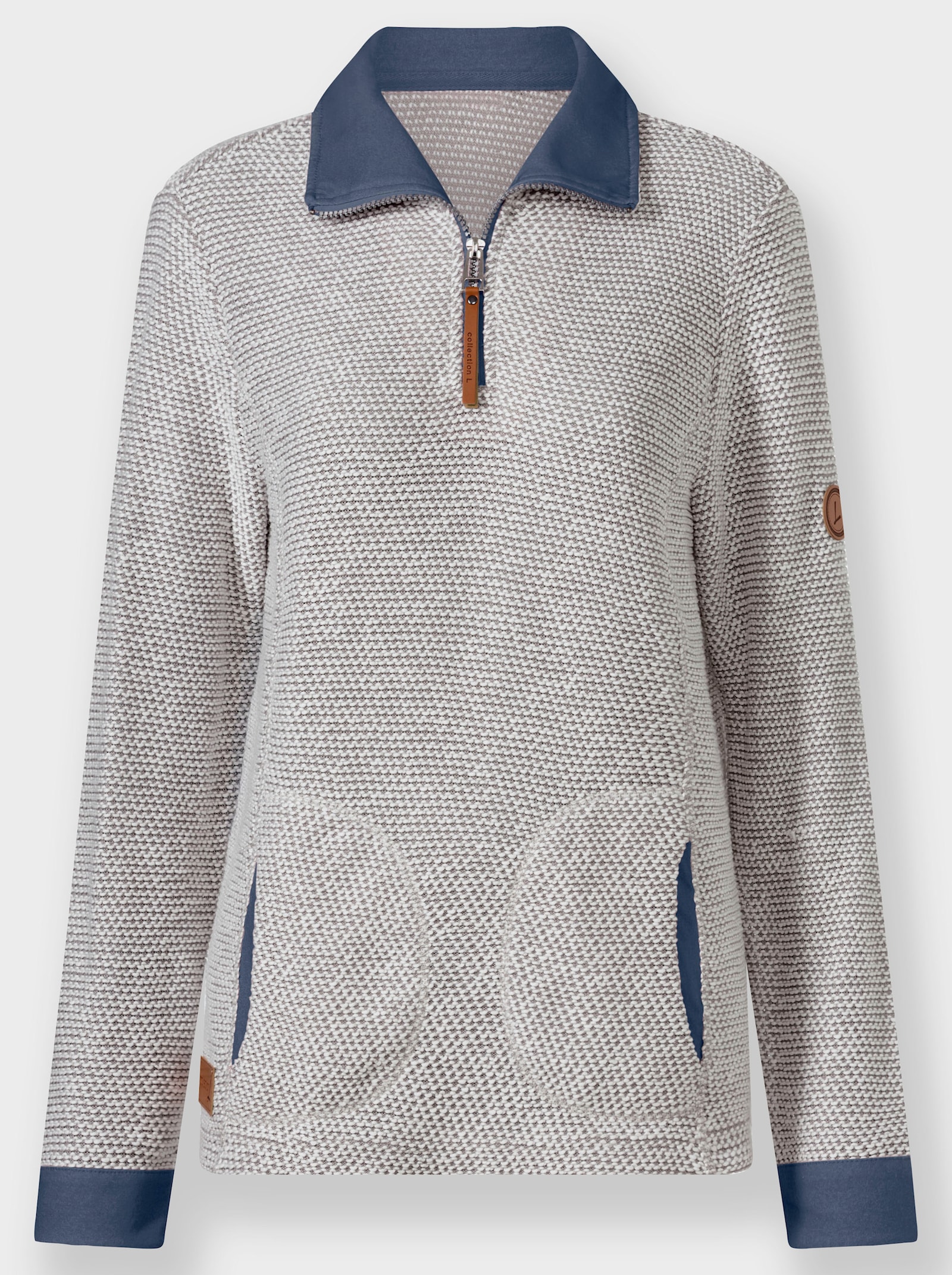 Sweatshirt mit Troyerkragen - steingrau-rauchblau