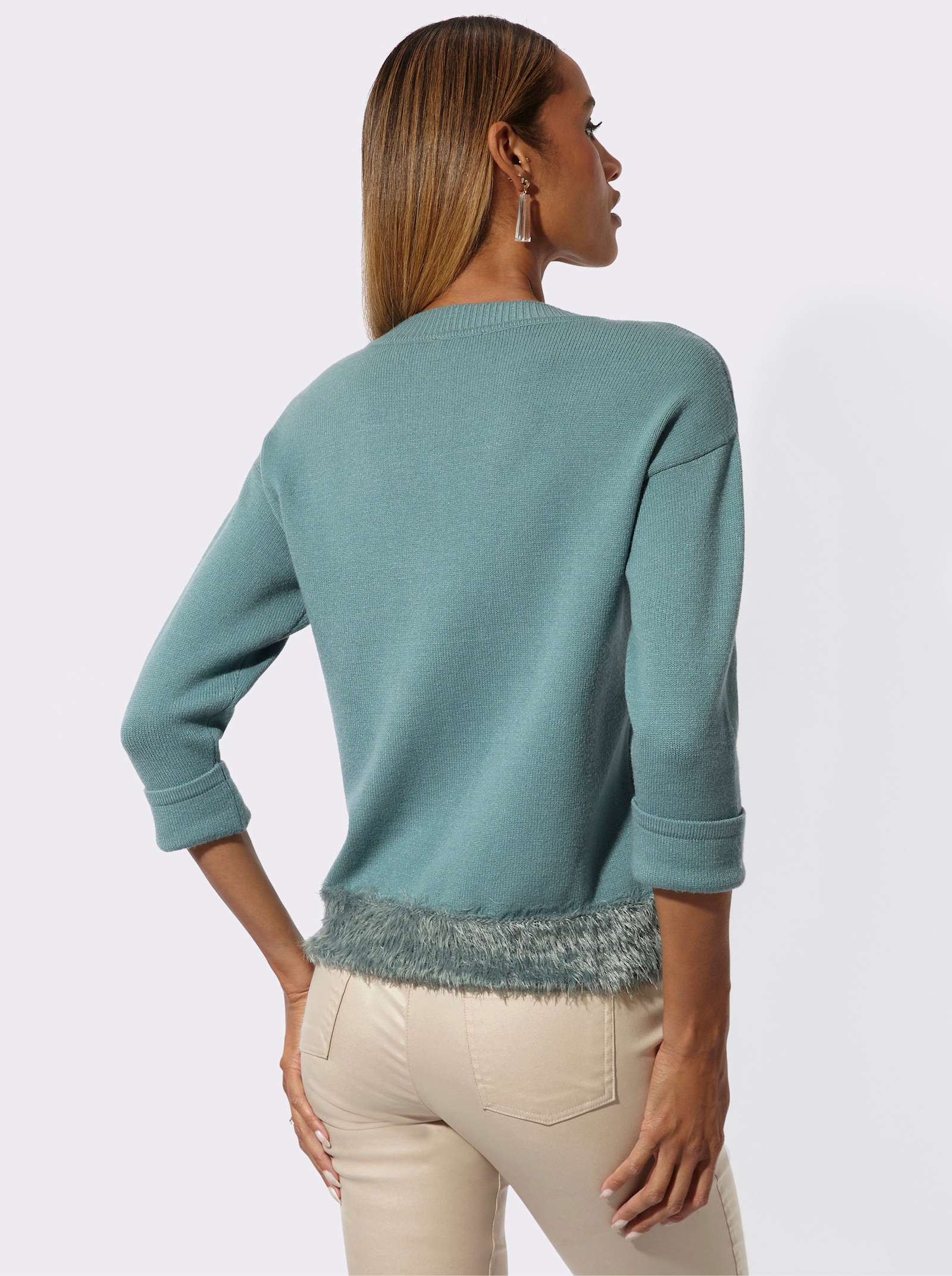 3/4 Arm-Pullover mit Saum aus Flauschgarn - jade